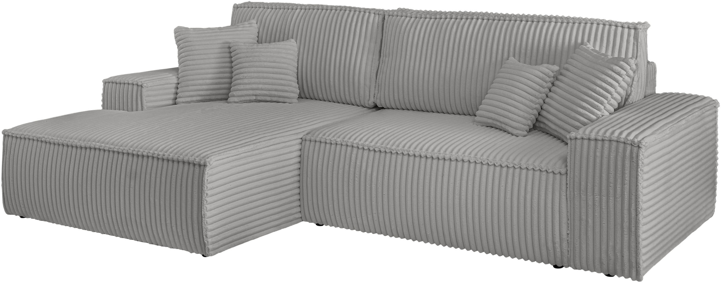 GOODproduct Ecksofa »FINNLEY, L-Form 257 cm, Schlafsofa« mit Bettkasten, in Bouclé, Struktur fein und Mega Cord