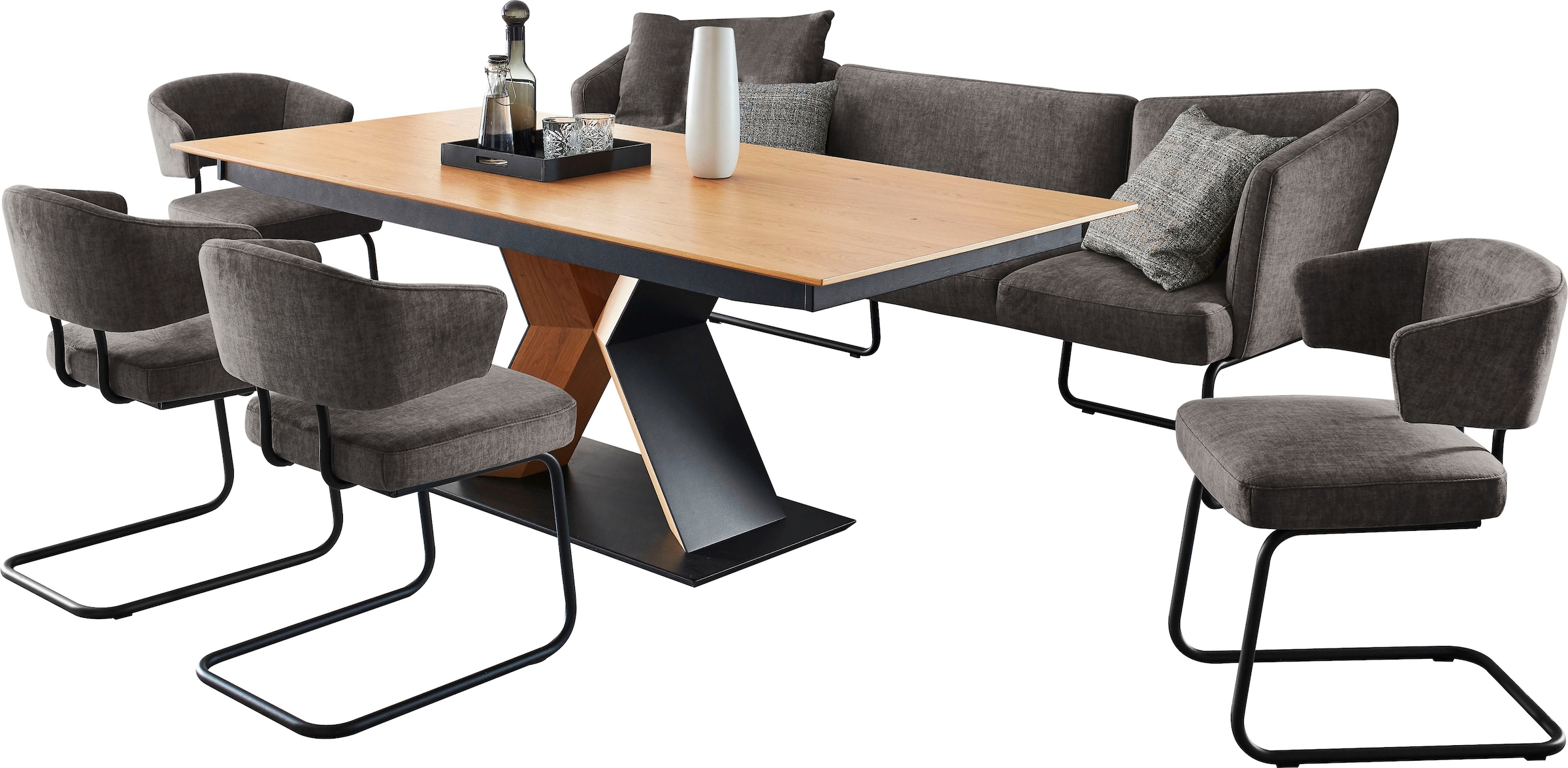 K+W Komfort & Wohnen Ensemble de salle à manger »Mikkado Tube« 6 cuis tlg. 4 chaises cantilever et une table fonctionnelle