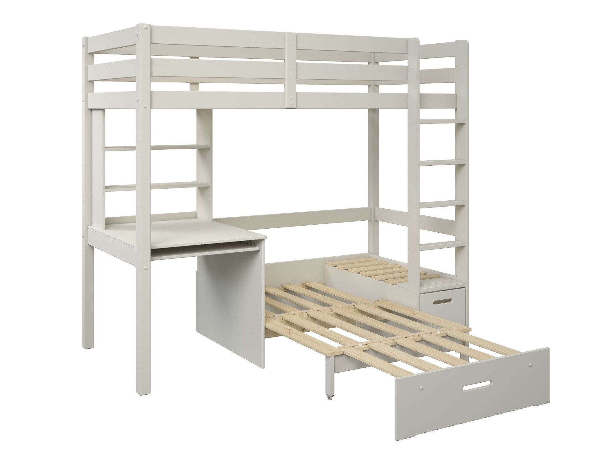GOODproduct Etagenbett »HENNE' TOPSELLER! Hochbett, Ideal für kleine Räume, 2 Schlafplätze« zweiter Schlafplatz ausziehbar, B/H/T ca. 208/180/105cm,  mit Polsterauflagen, Schreibtisch, Stauraum, seitenverkehrt montierbar