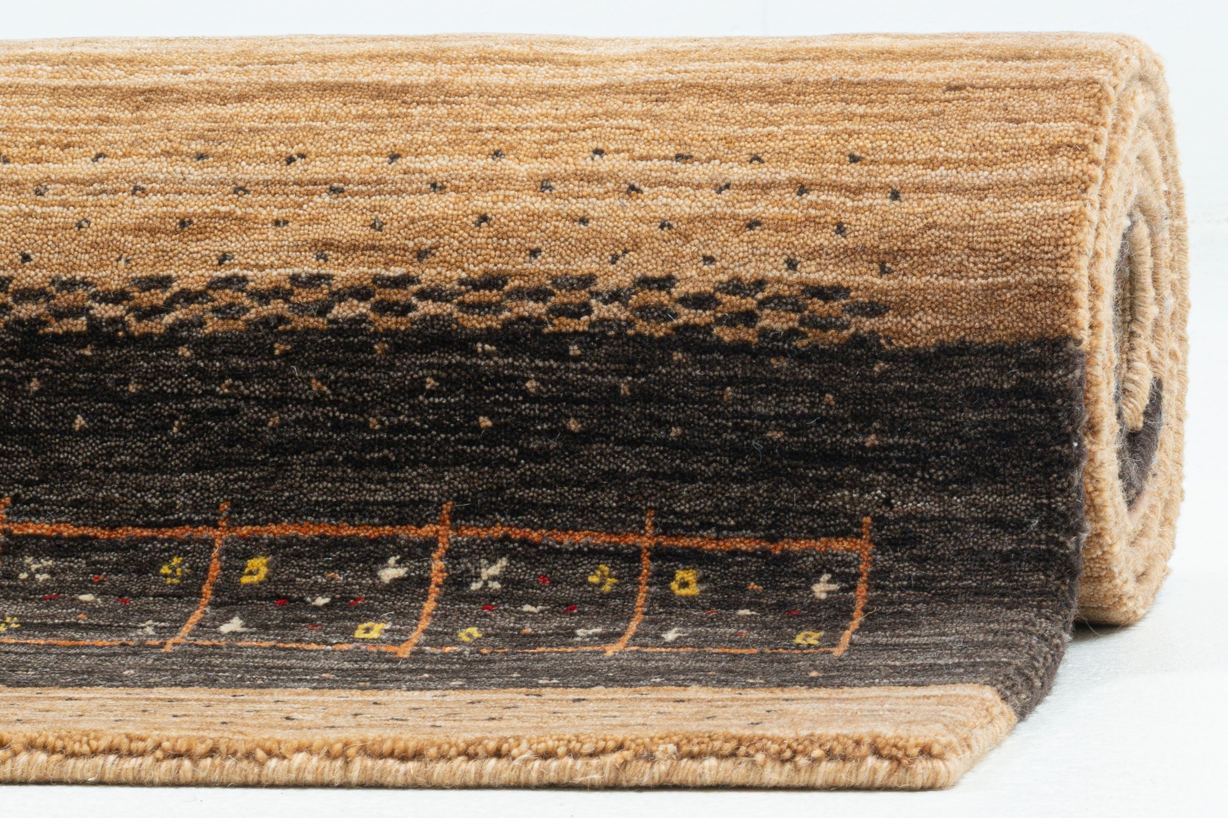 THEKO Tapis en laine »Lori Star Gold« Rectangulaire 12 mm Höhe laine pure, tissé main, idéal pour le salon et la chambre