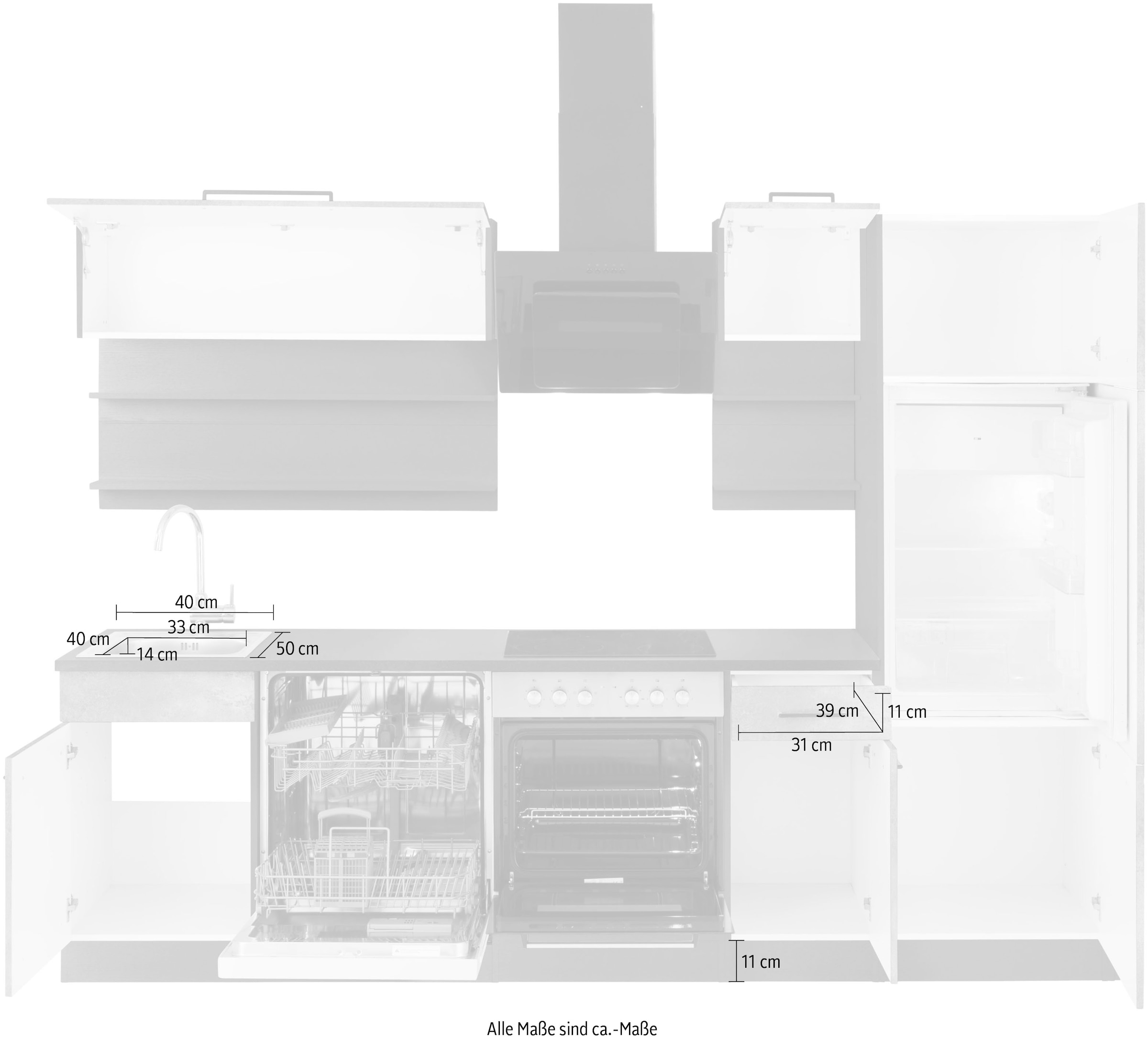 KOCHSTATION Kitchenette »KS-Tulsa« sans appareils électriques, largeur 270 cm, poignées métalliques noires, façades MDF