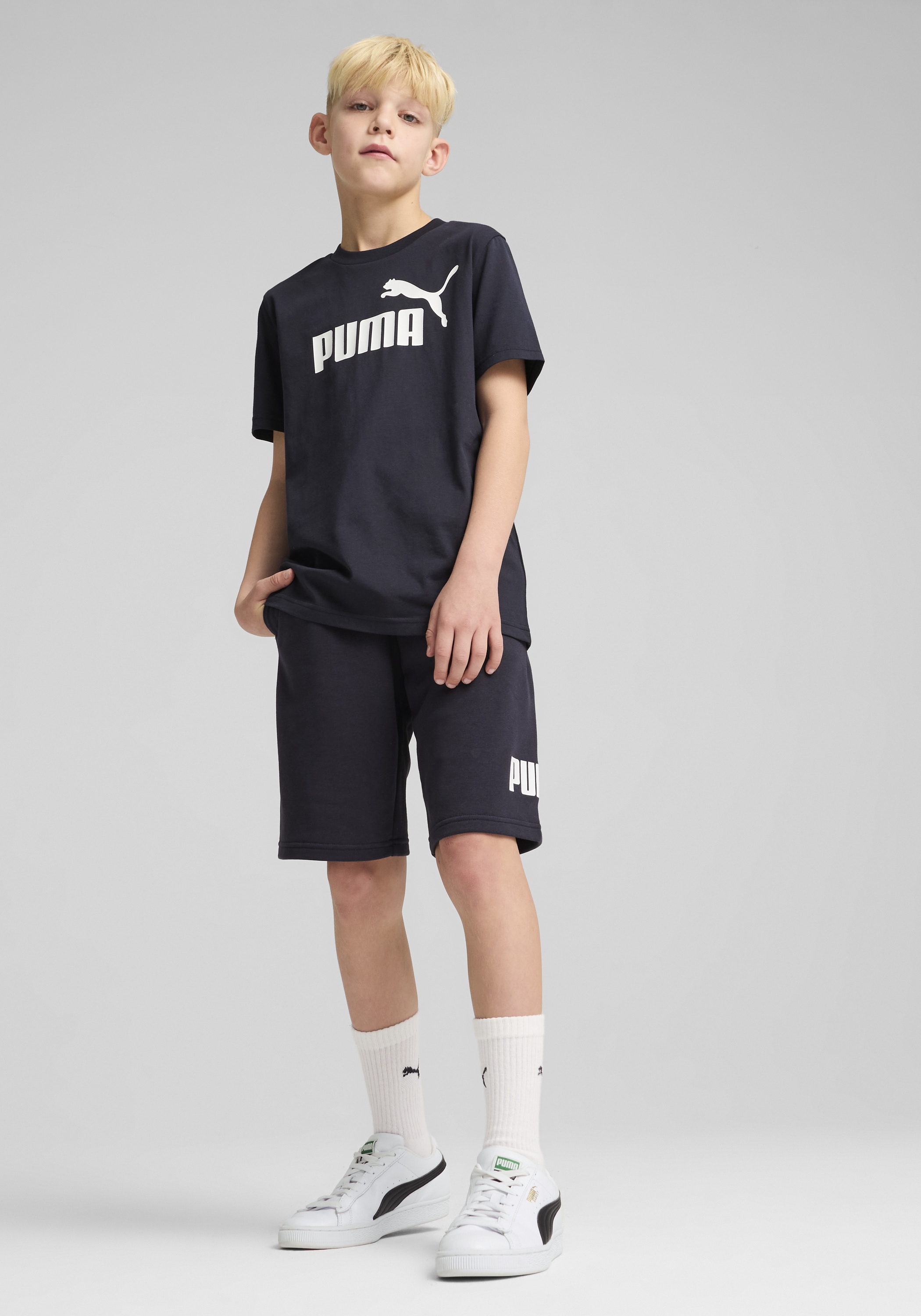 PUMA Short d'entraînement »ESS NO 1 LOGO SHORTS TR B«  avec poches fendues, ceinture élastique, pour adolescents