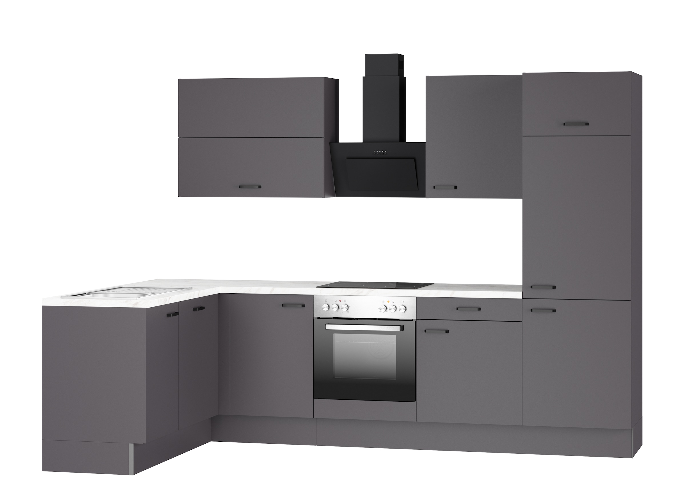 KOCHSTATION Cuisine d'angle »KS-Paula, Stellmasse rechts B/T 295/175 cm, links B/T 175/295 cm« Wahlweise Spüle rechts oder links, mit und ohne E-Geräte