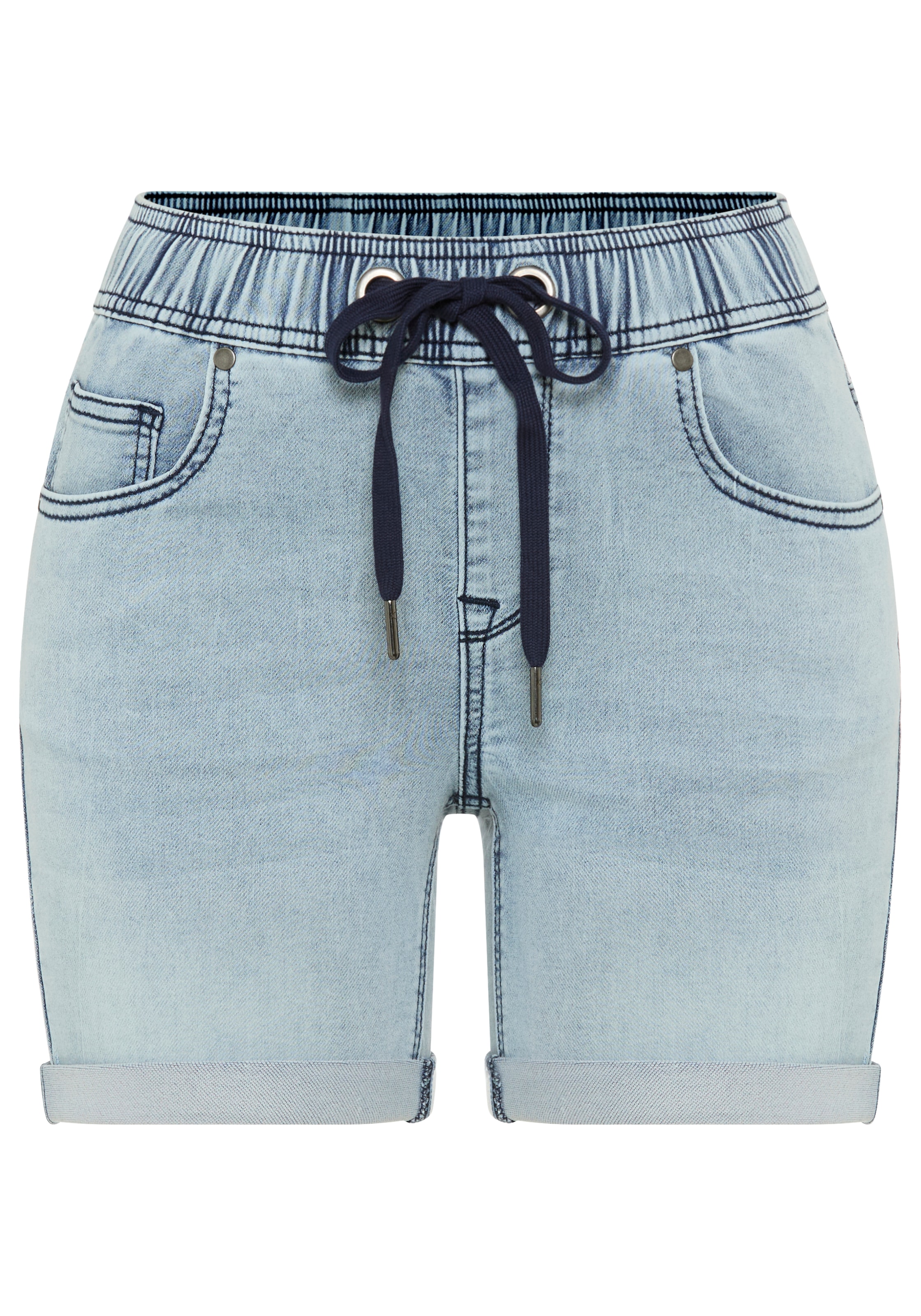 Arizona Jogg-Jeansbermudas figurnah, normale Leibhöhe, mit Bindebändern am Bund