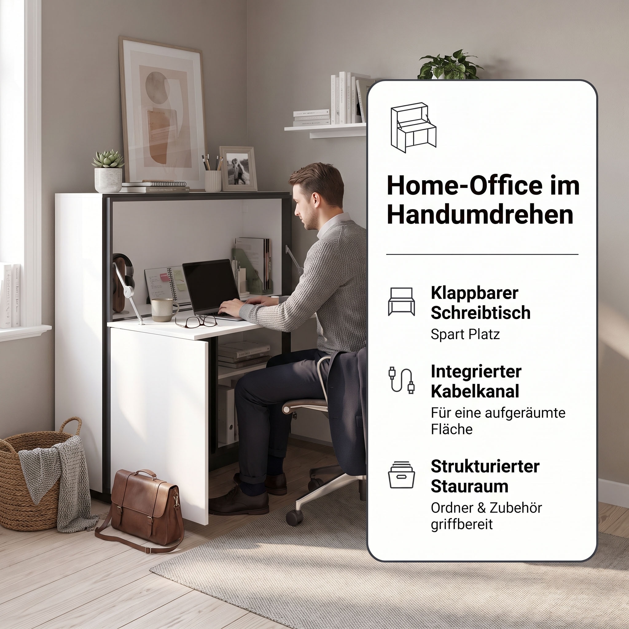 byLIVING »IDAHO« Weiss Hochglanz, 2 Türen, 1 Klapptür, 3 Fächer, Griffnut, B: 120 cm