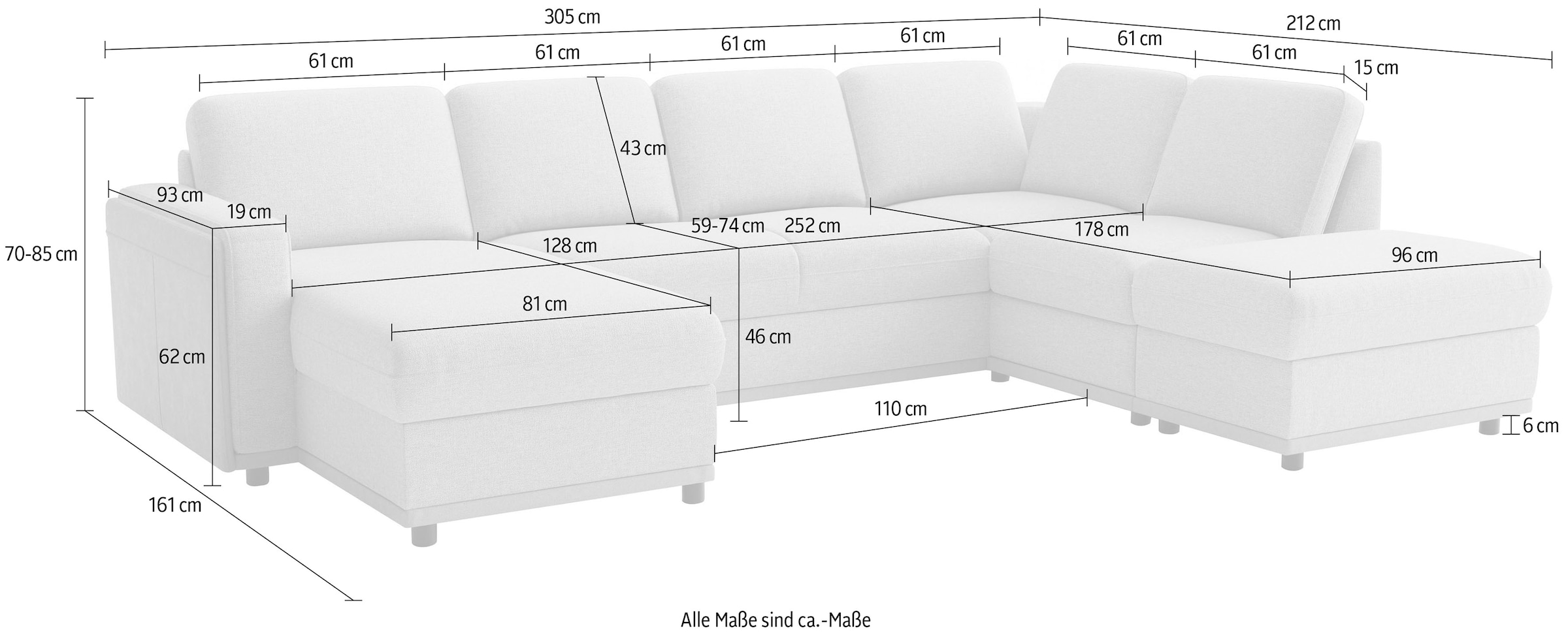 sit&more Paysage de salon »Cordoba« au choix avec fonction couchage et coffre à linge ou espace de rangement