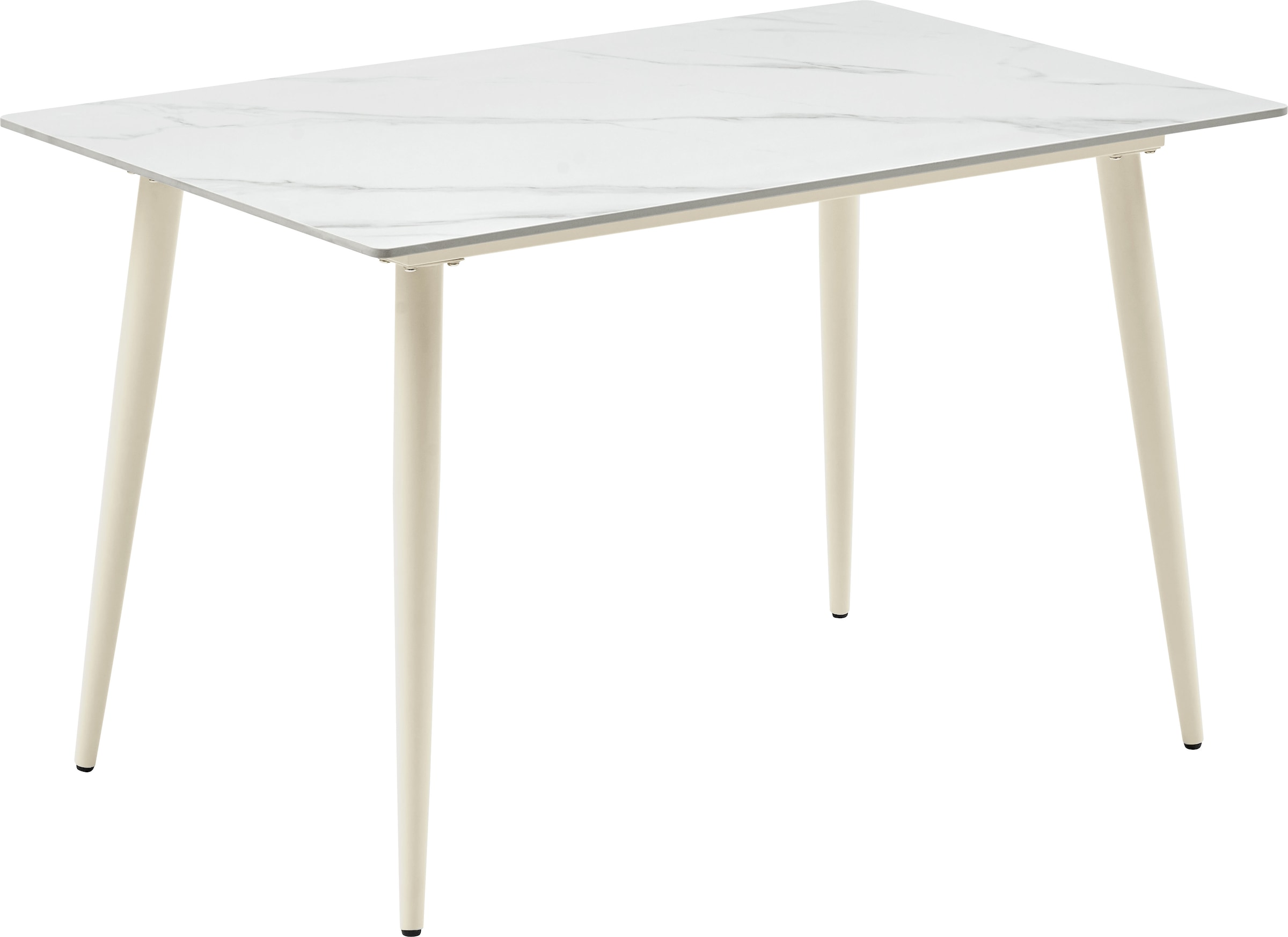 GOODproduct Ensemble de salle à manger »Kryce« Set, 120 cm Esstisch + 2 Stühle + Bank, 4 cuis tlg. Strukturstoff, robustem Metallgestell, Tischplatte aus Sinterstein