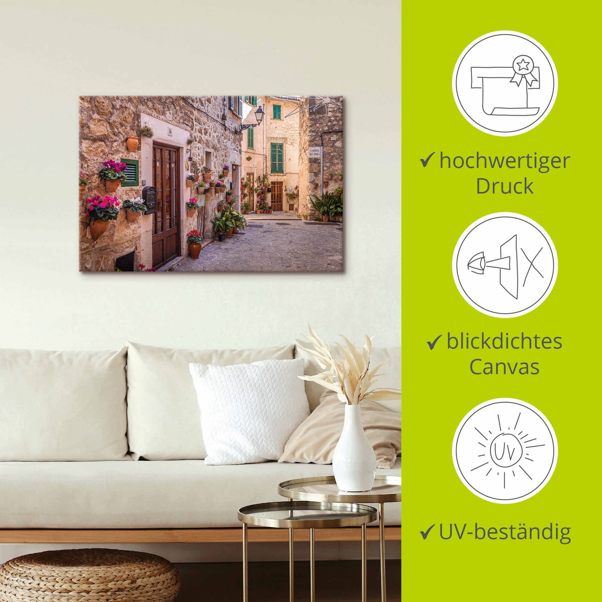 Artland Leinwandbild »Altstadtgasse in Valldemossa II« Mallorca 1 Stk. tlg. auf Holzrahmen gespannt