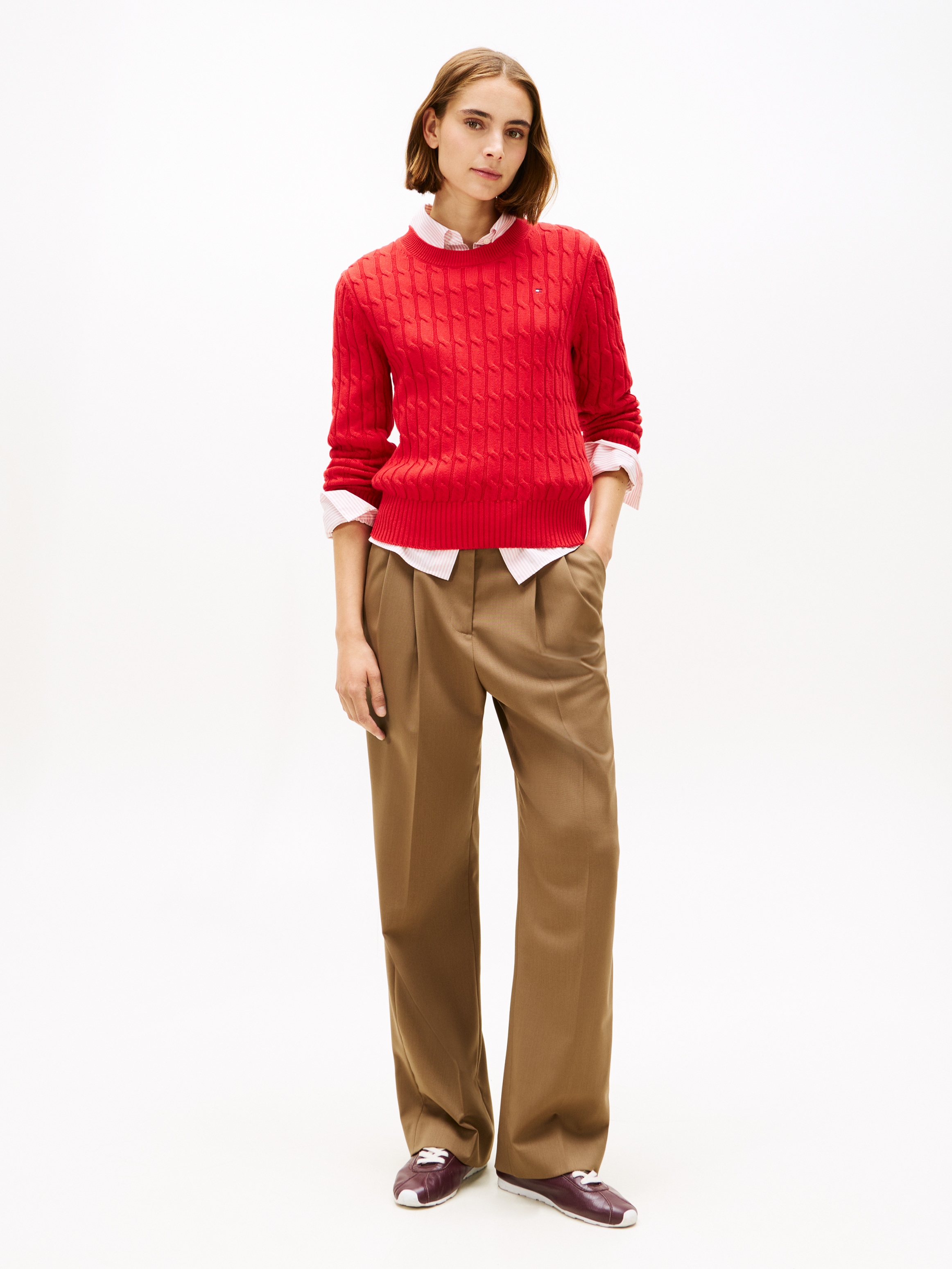 Tommy Hilfiger Pull à col rond »CO CABLE MID GG C-NK LS SWT« mit Zopfmuster