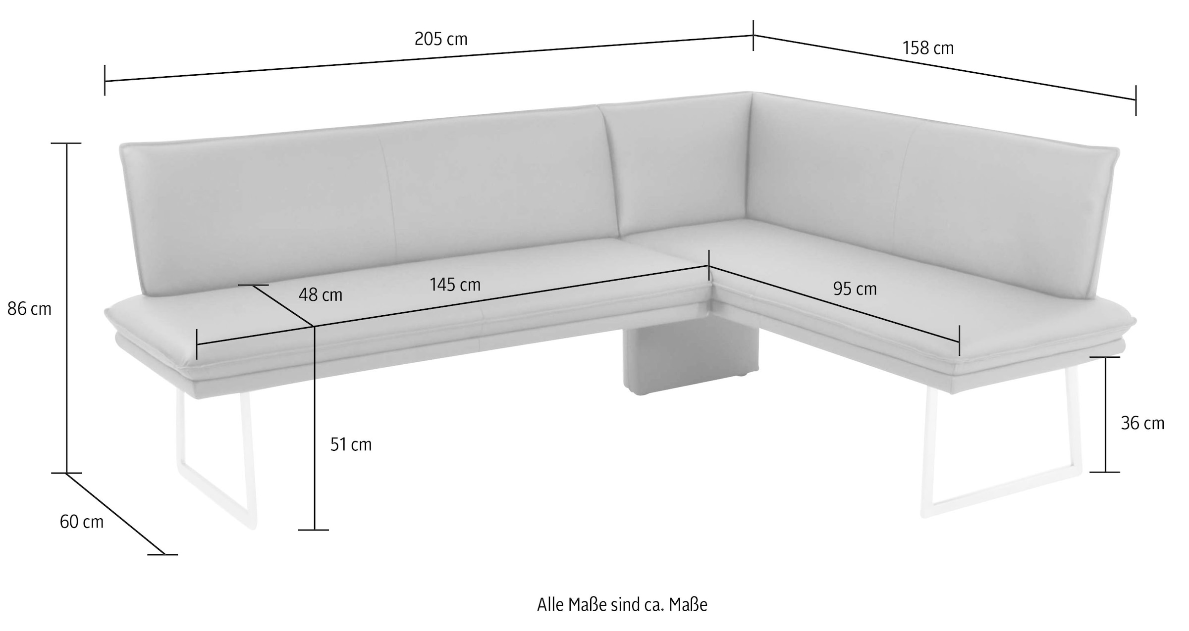 K+W Komfort & Wohnen Ensemble de salle à manger »Santos III« 4 cuis tlg. banquette d'angle et chaises rembourrées, longueur longue droite ou gauche