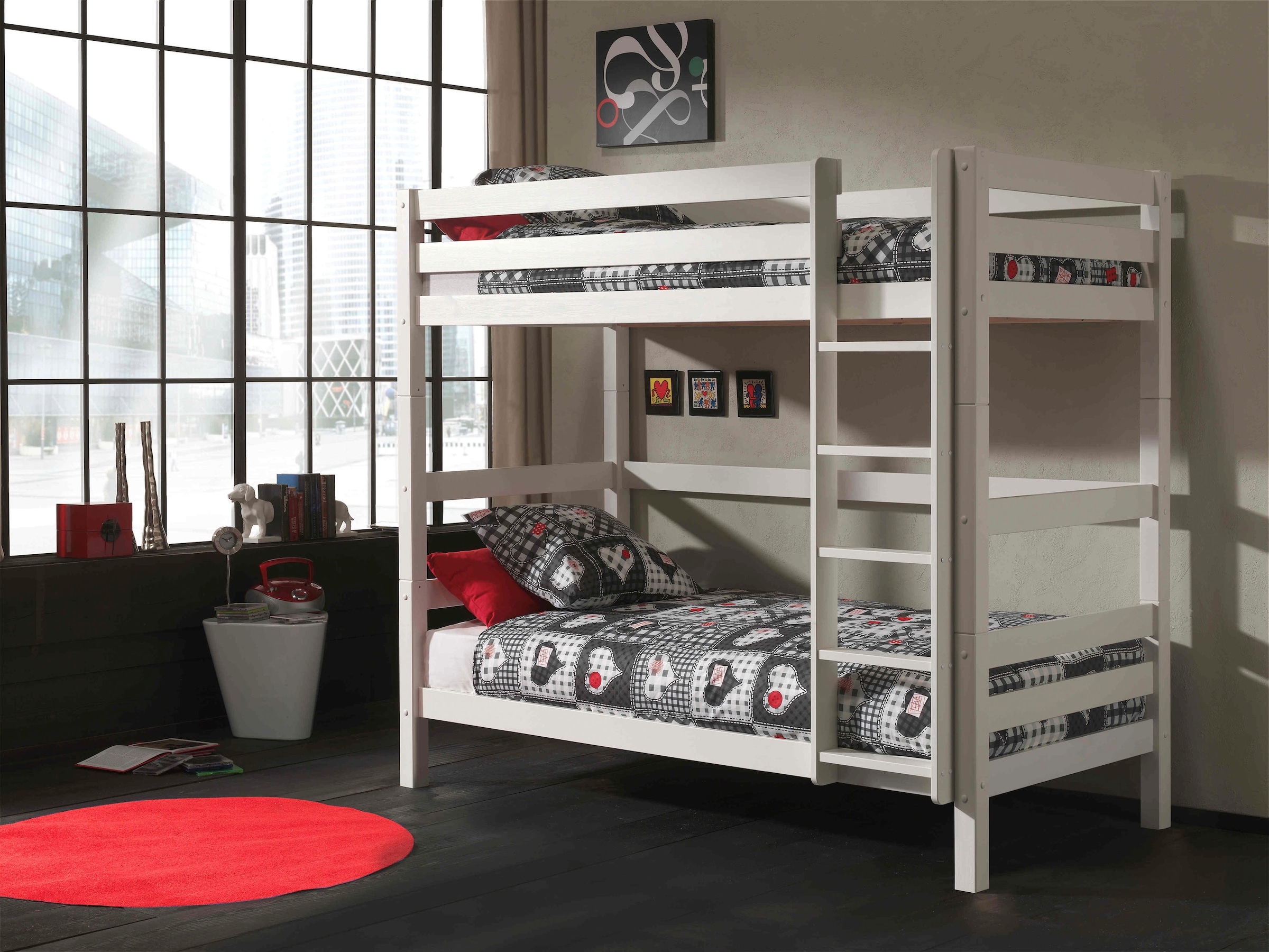 Vipack Lit superposé »Pino, inkl. Rolllattenrost, Leiter und Absturzschutz« L/H/P env. 210x182x105 cm, pin massif, différentes couleurs,  au choix sans tiroir, avec 1 grand et 2 petits tiroirs de lit