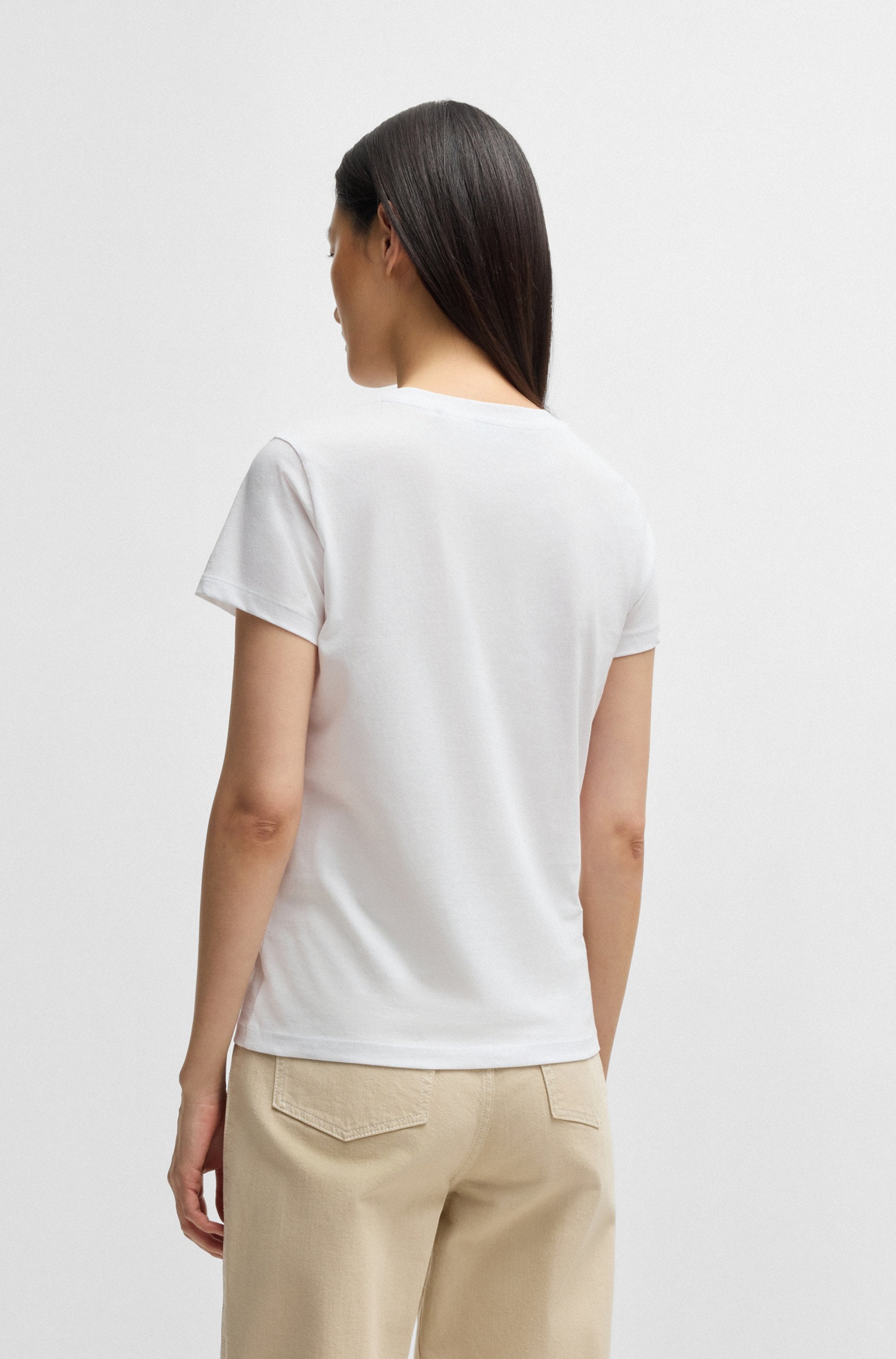 BOSS ORANGE T-shirt »Esogo_MA_crystal Premium Damenmode« mit glitzer Logoschriftzug