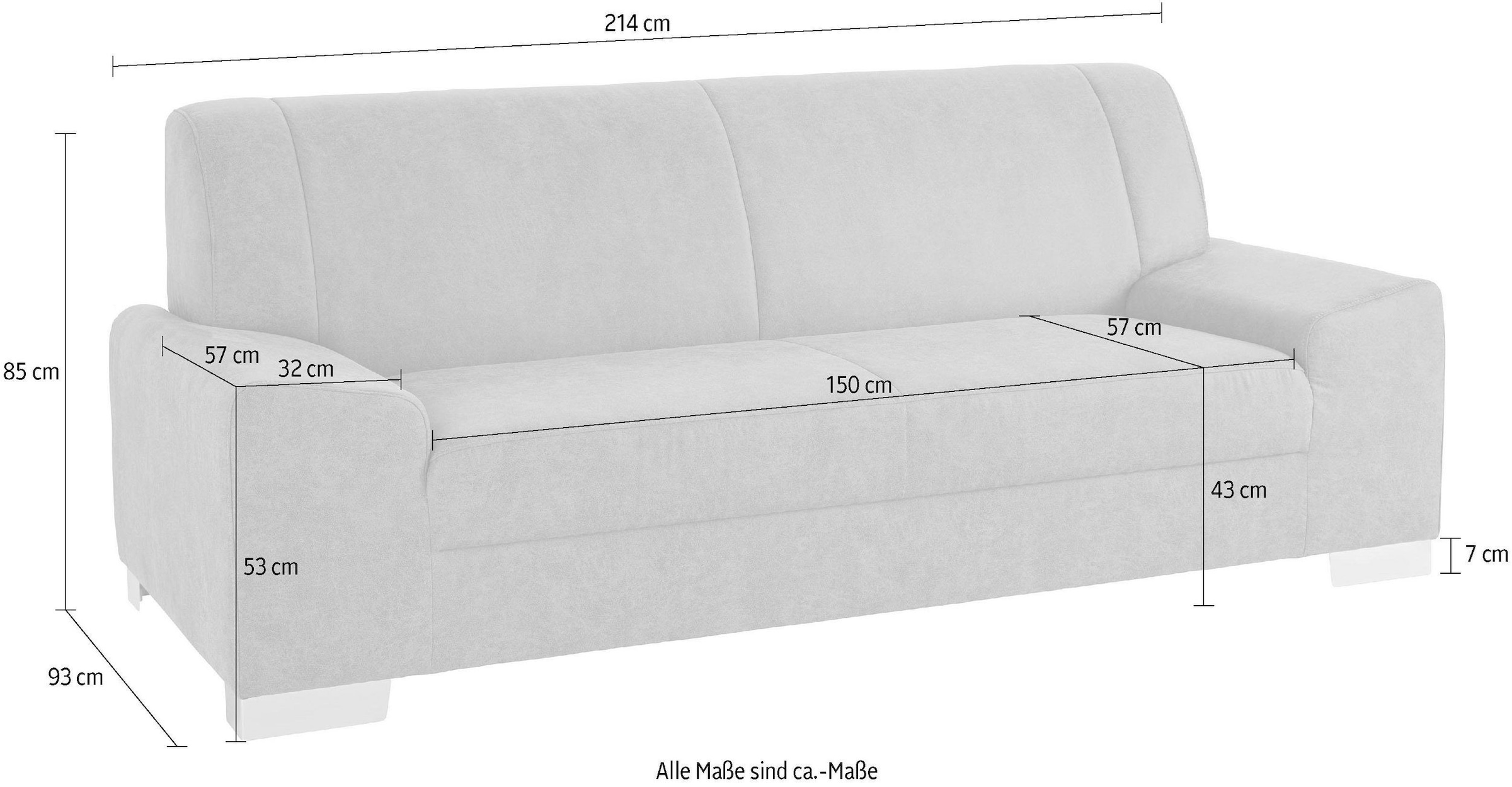 DOMO collection 2,5-Sitzer »Anzio kubisches Design, flache Armlehnen, Breite 214cm« Mit Federkern
