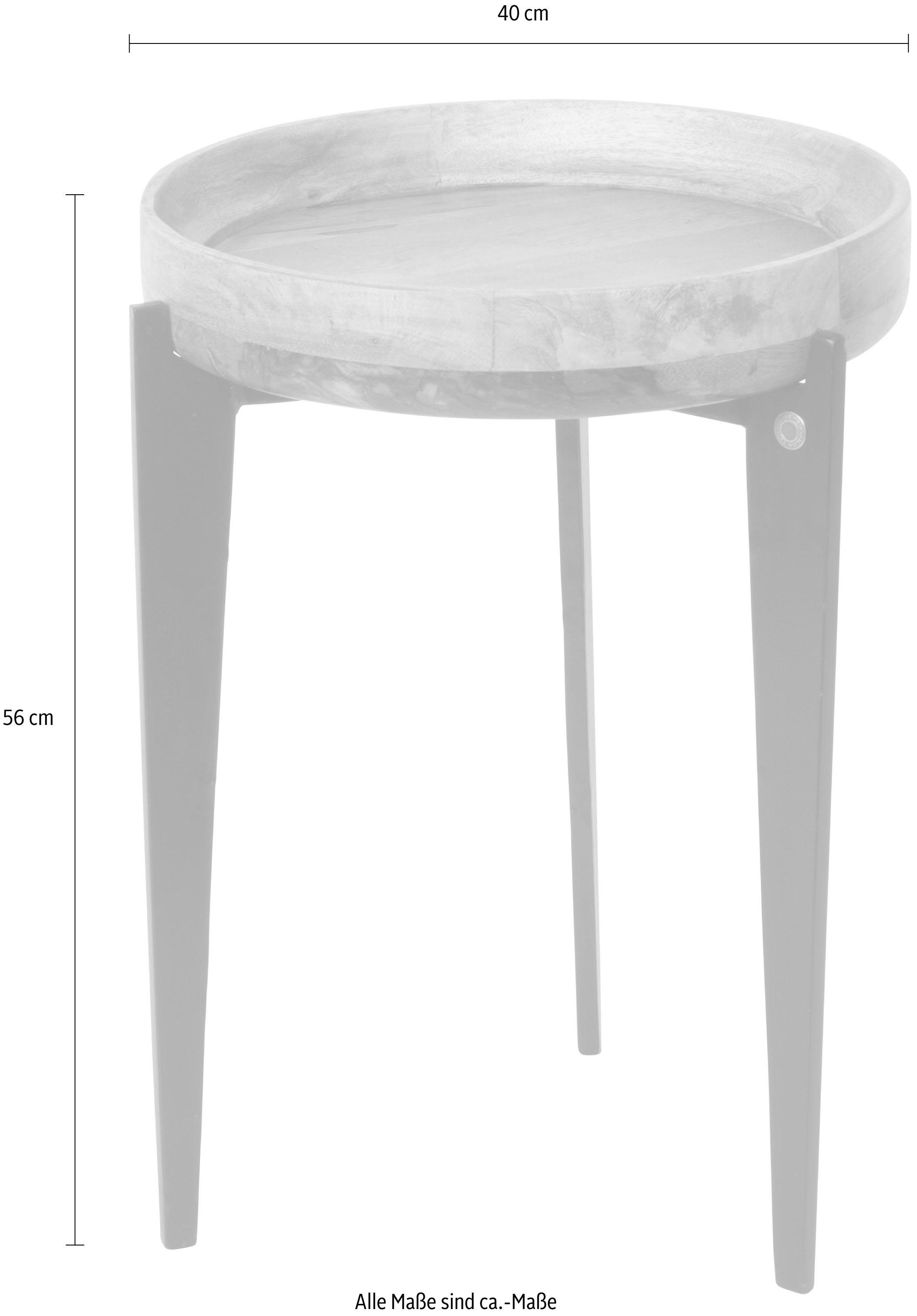 SIT Table d'appoint »Ø 40 cm Mangoholz mit Tablettfunktion & Metallgestell« Plateau de table amovible également utilisable comme un plateau pratique