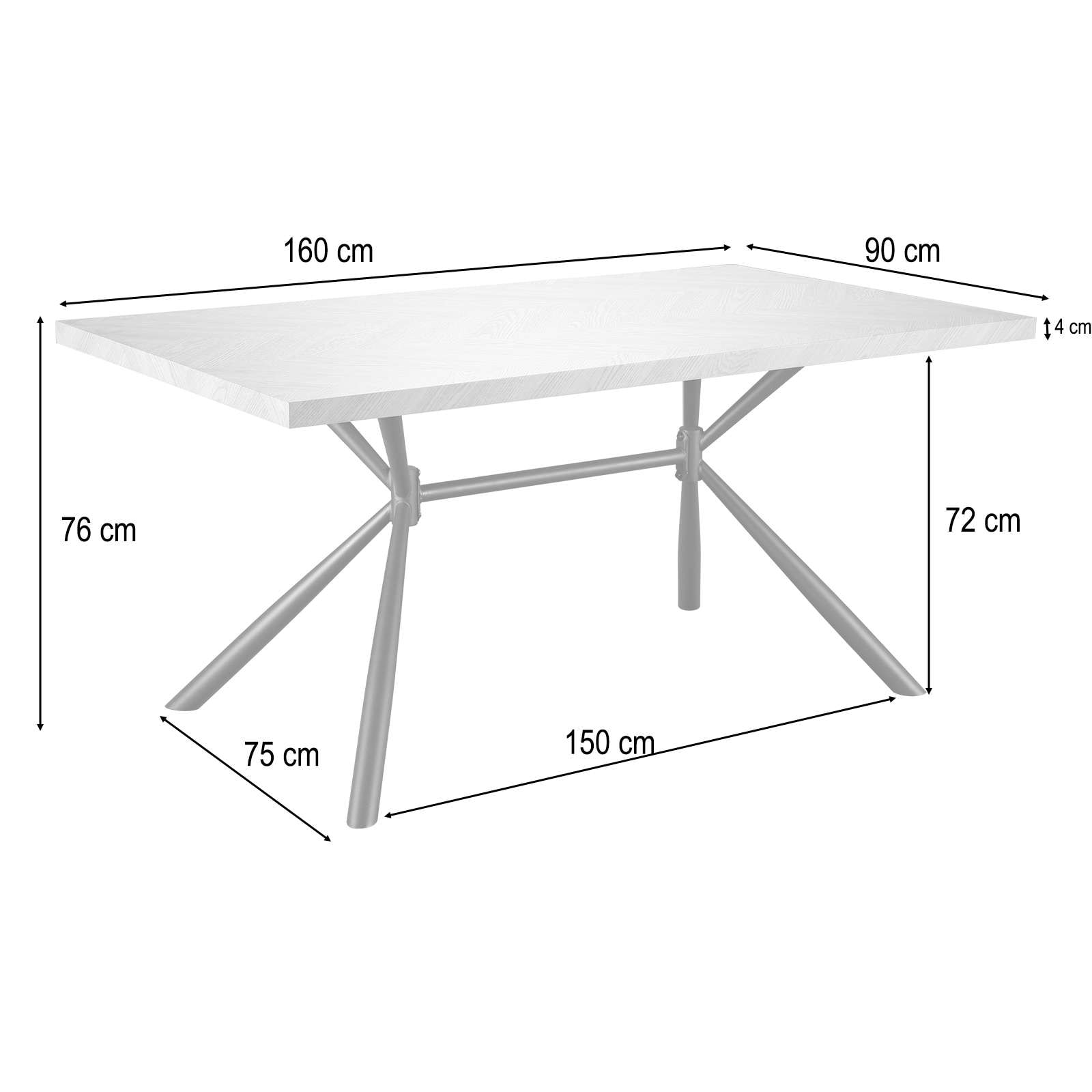 GOODproduct Table de salle à manger »Larchant« Tischplatte in Fischgrätoptik, schwarze Metallbeine, Höhe 76 cm