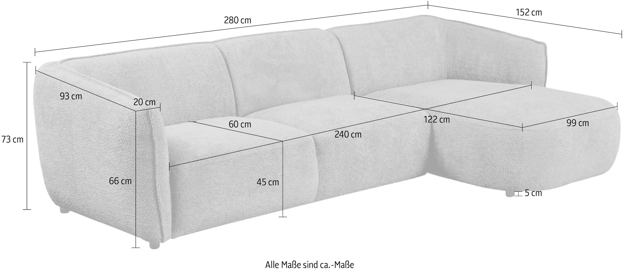 Home affaire Canapé d'angle »OSTRUP Rundsofa, L-Form, Naturtöne, Boucle oder Chenille« largeur 280 cm, forme organique avec courbes douces