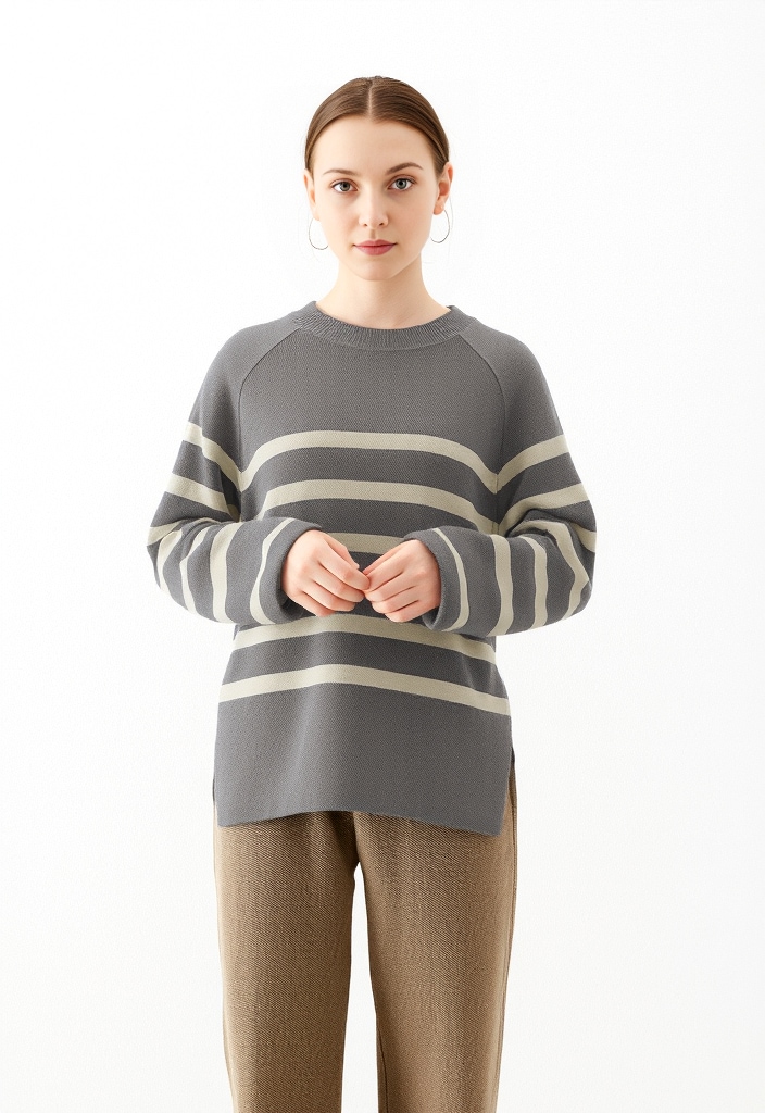 Noisy may Rundhalspullover »NMFIFI L/S O-NECK TUNIC KNIT FWD NOOS«, mit All-over-Streifenmuster, Loose Fit
