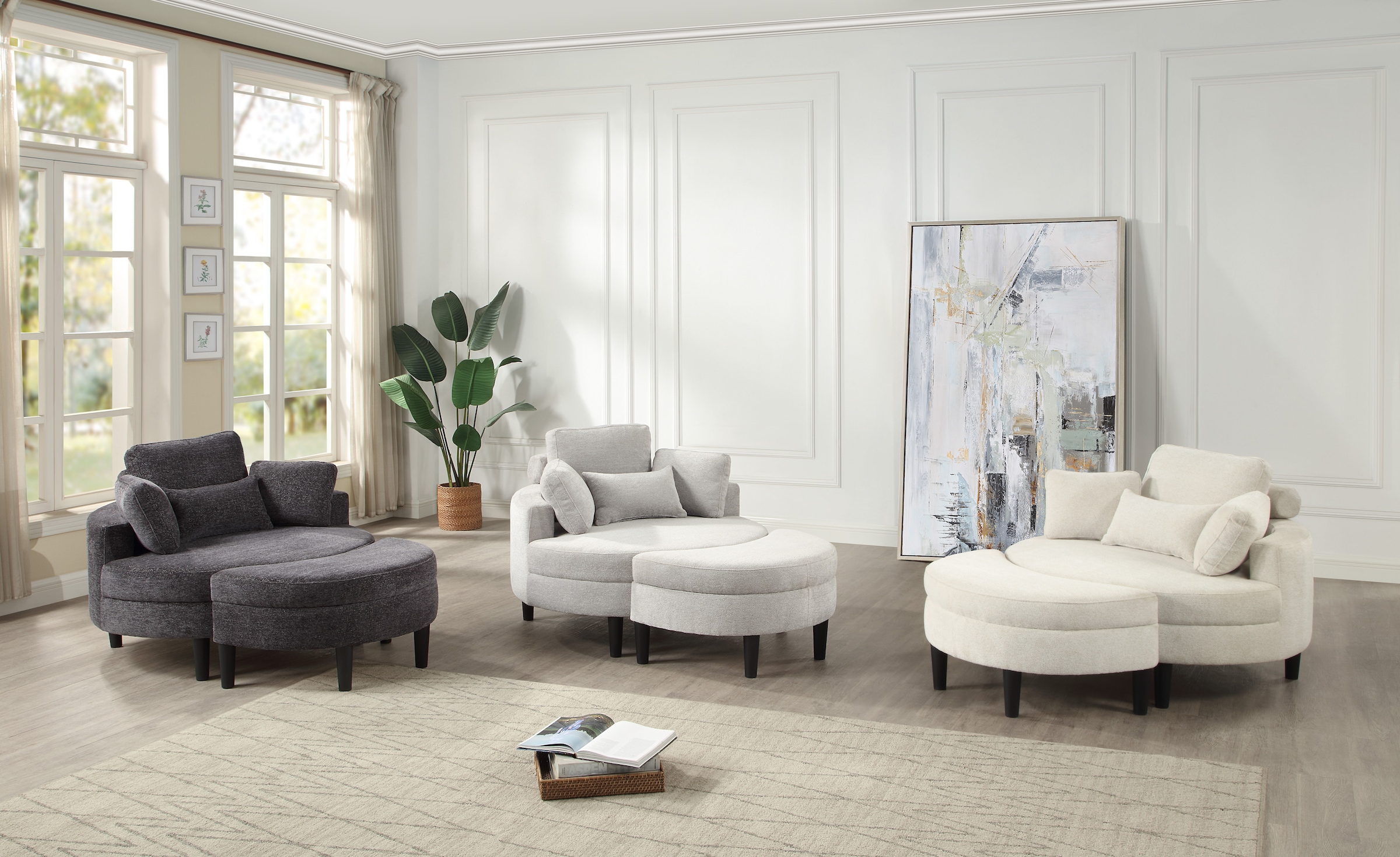 GOODproduct Loveseat »Ravi Sessel, B: 114 cm, Sitzhöhe: 42 cm« XXL- Sessel, mit Stauraumhocker, Rückenstütze & 4 Zierkissen