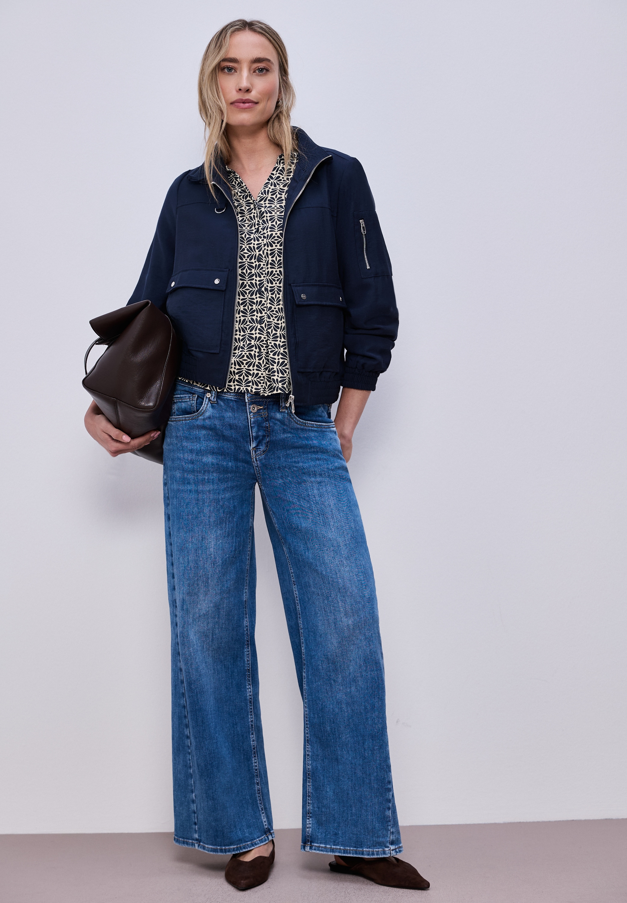 STREET ONE T-shirt à manches 3/4 im Blusen-Look und mit grafischem Muster