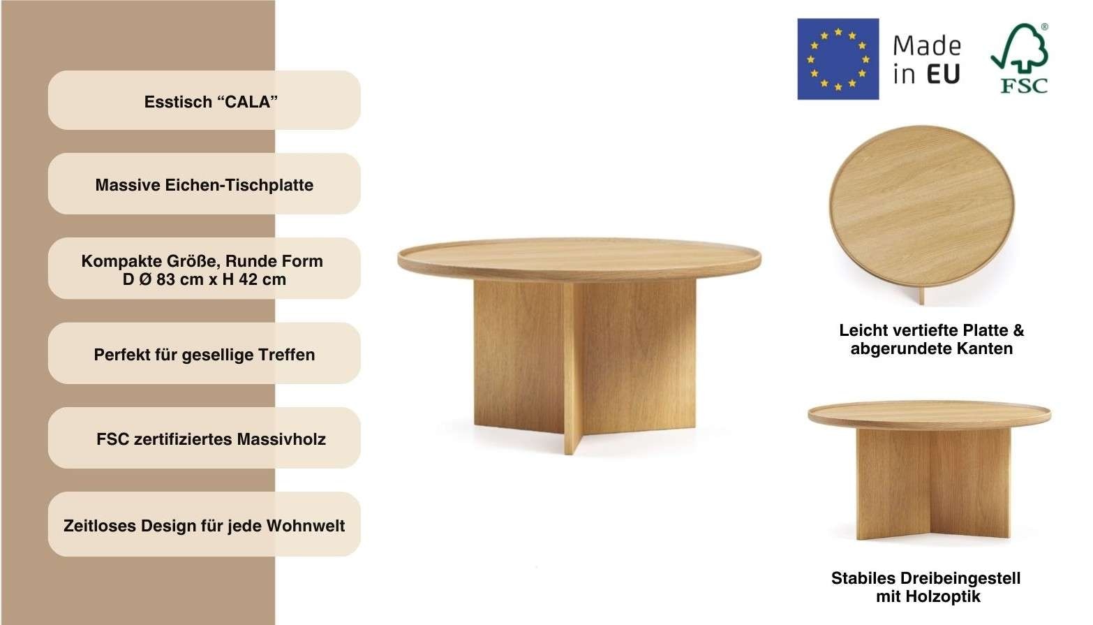 Woodman Table basse »Cala« ,  largeur 83 cm, ronde, plateau de table en chêne massif, certifié FSC®