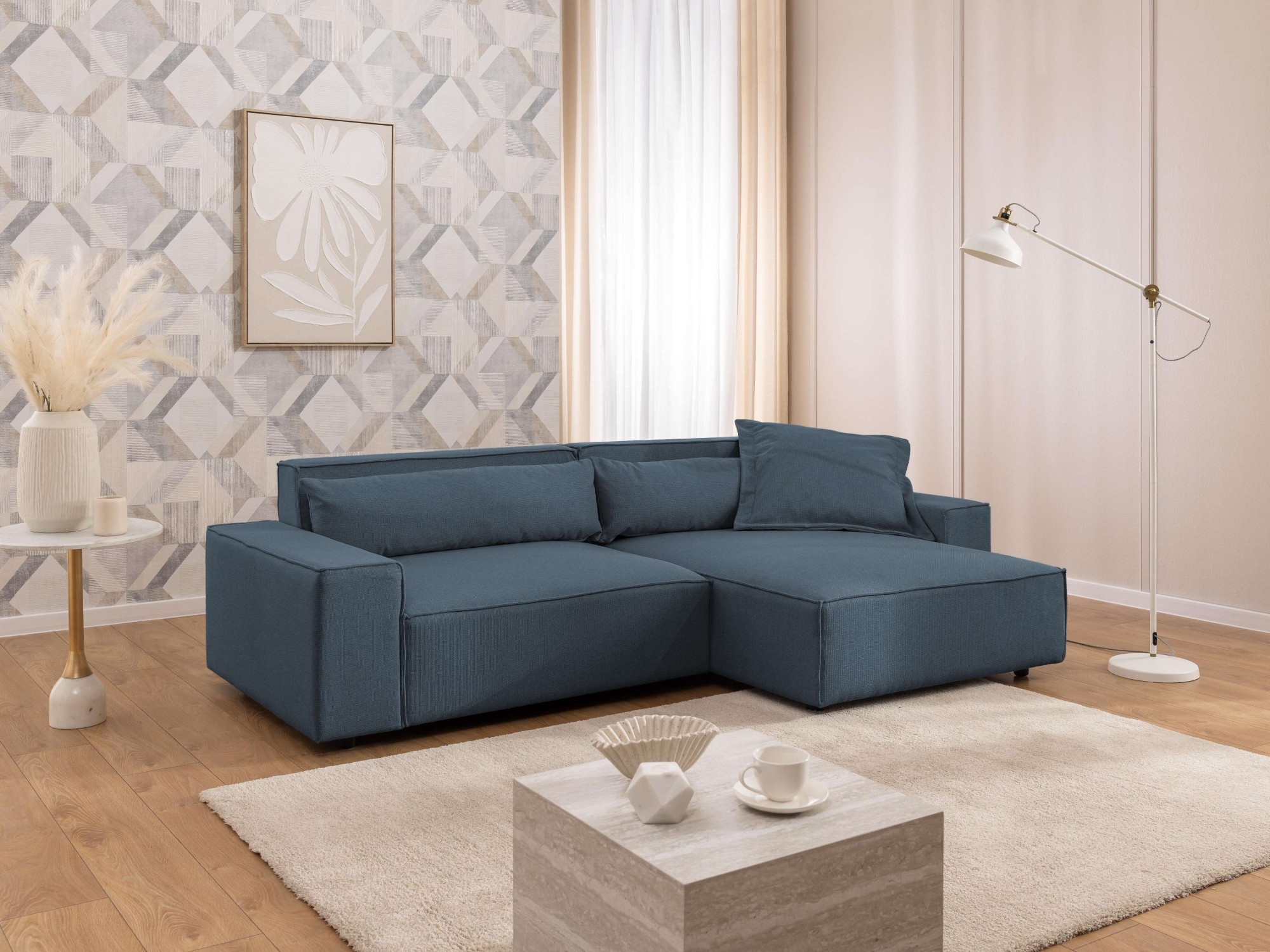 GOODproduct Canapé d'angle »KINLEE Design-Sofa mit Recamiere rechts/links, Masse B/T/H 251/144/70cm« L-Form mit Wellenunterfederung, ohne Bettfunktion, modern und beguem