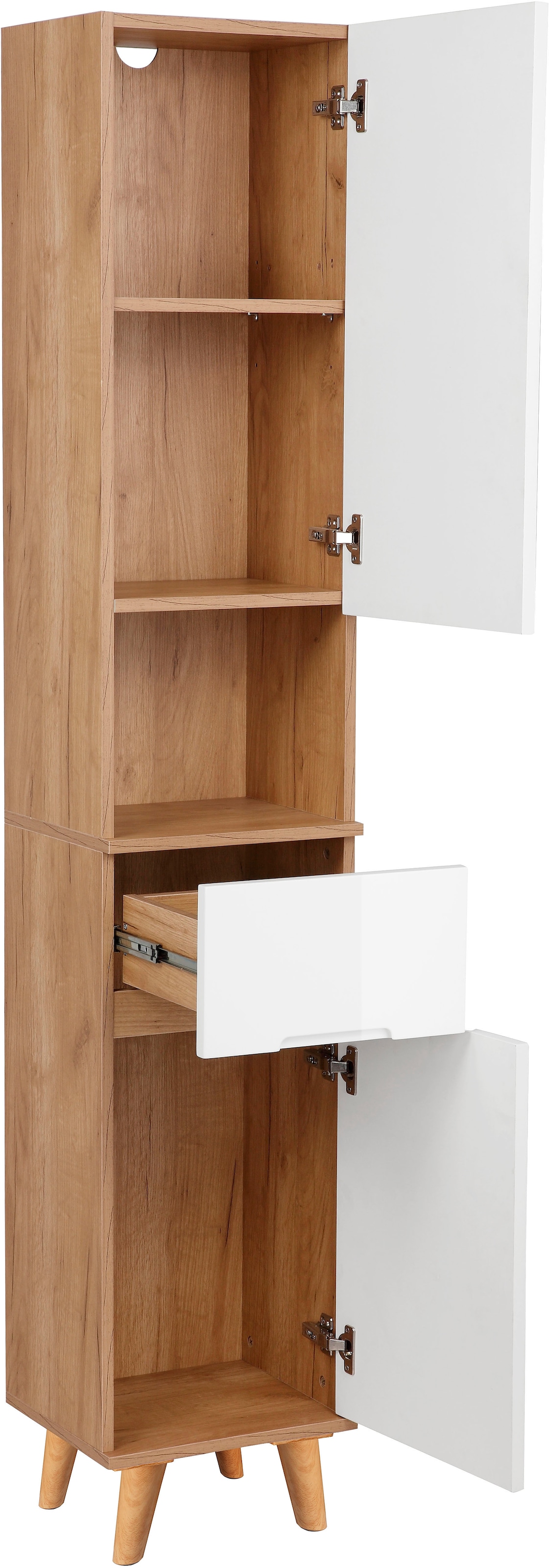 welltime Hochschrank »Lund Badschrank skandinavisches Design mit viel Stauraum« Badmöbel, 2 Türen und 1 Schublade, Breite 35cm