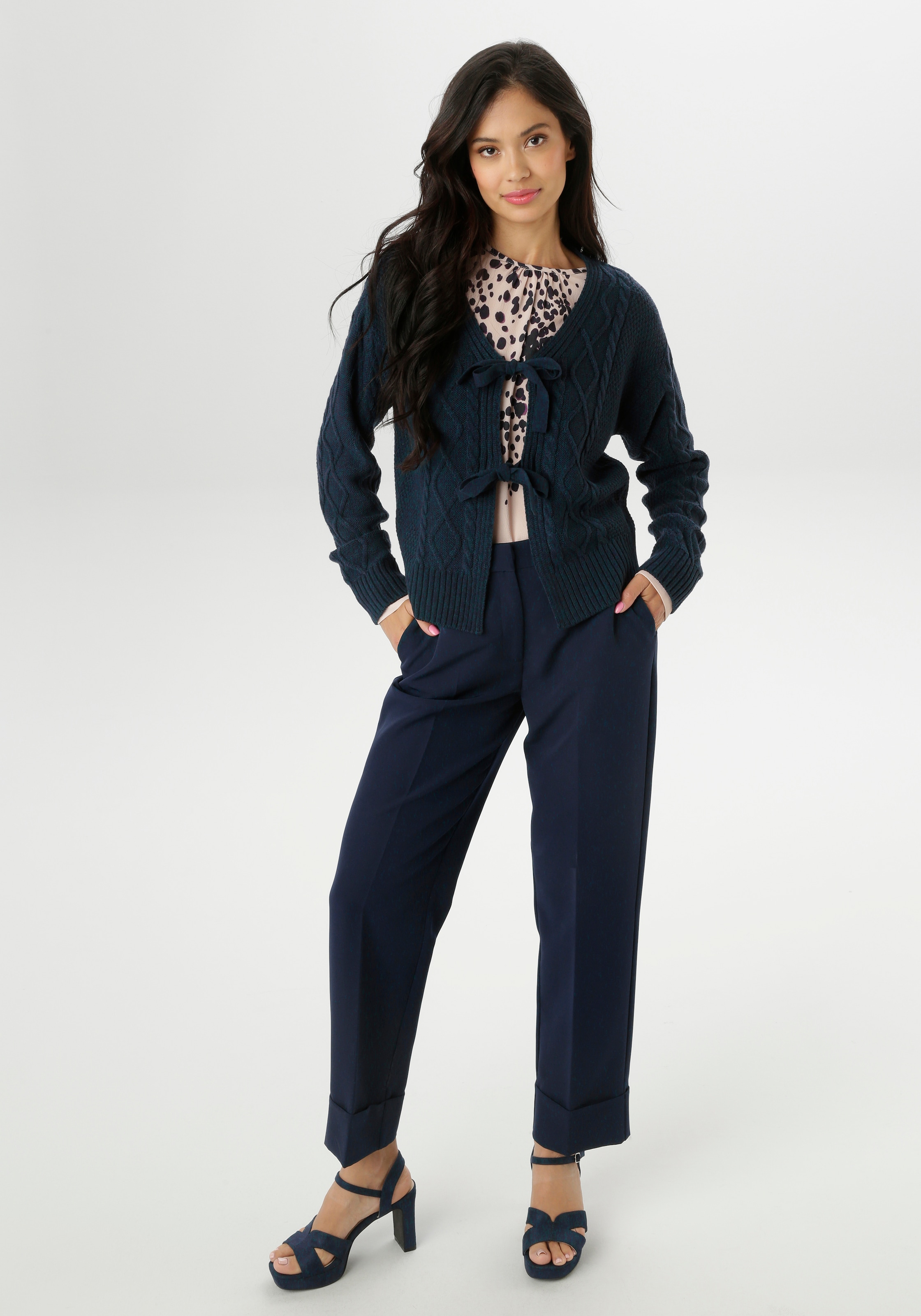 Aniston SELECTED Strickjacke mit Zopf- und Rautenmuster