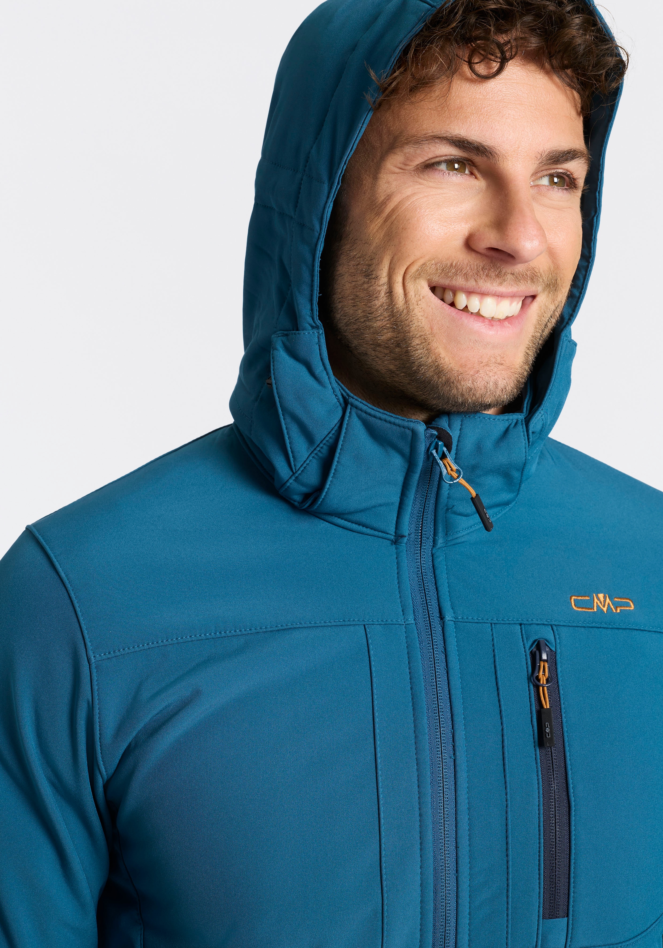 CMP Veste softshell avec capuche avec col montant, triple couche, déperlant, coupe-vent