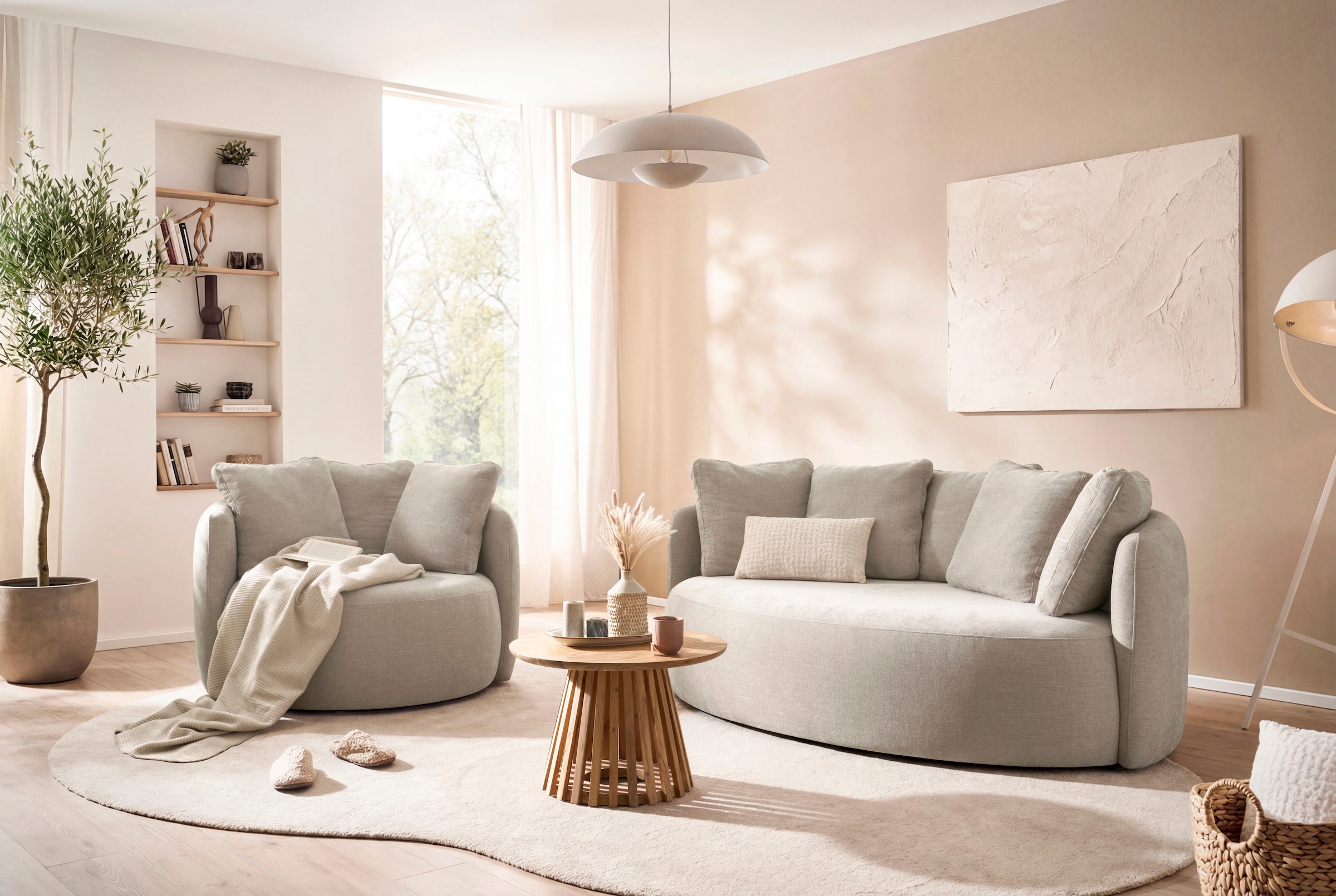 GOODproduct Sessel »Kaarl, moderner Rundsessel, Loungesessel, Loveseat« Webstoff, in fünf Farben, inkl. Rückenkissen, zeitloses Design