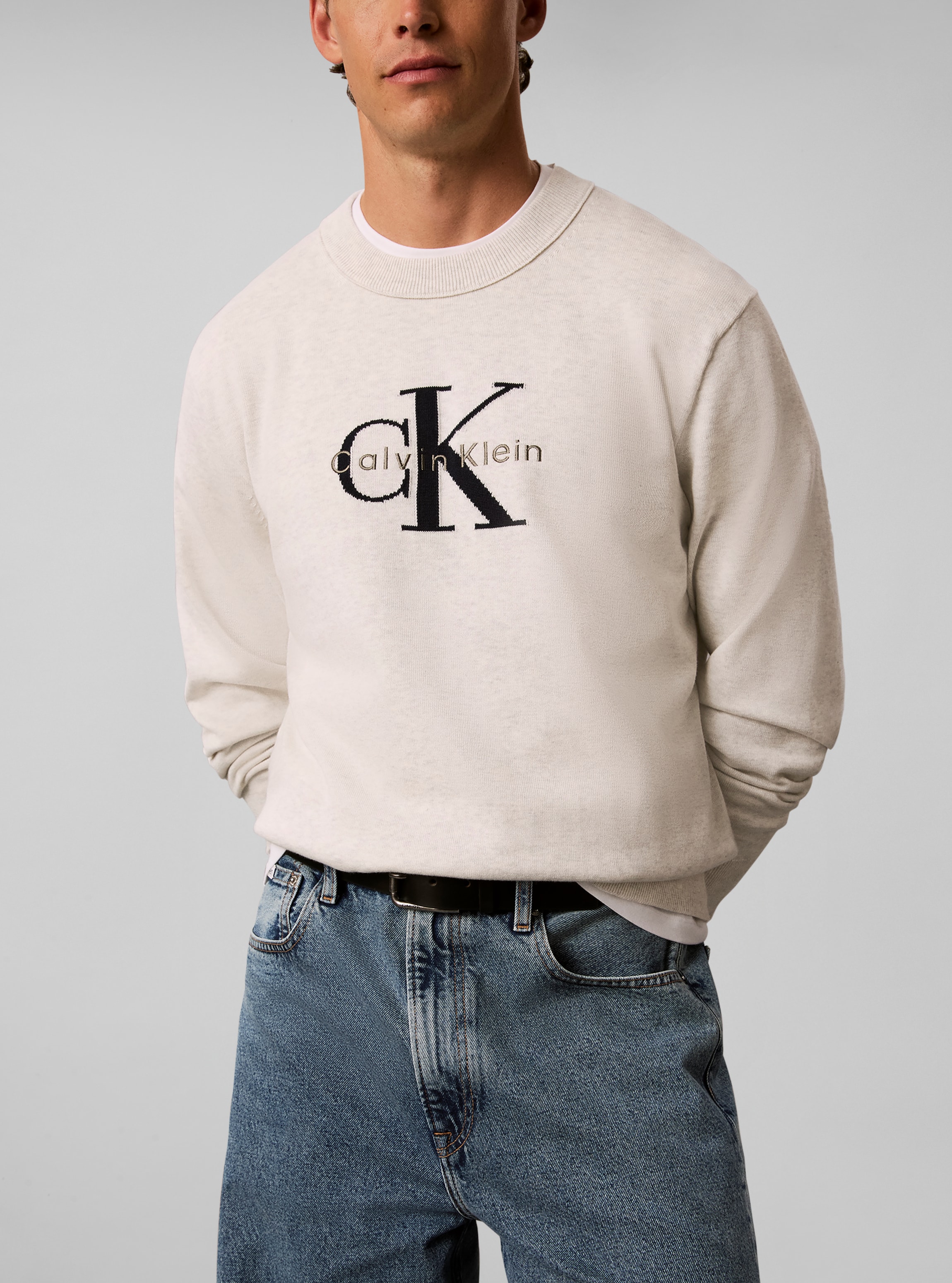 Calvin Klein Pull à col rond »COTTON MONOLOGO« Coupe régulière avec col rond