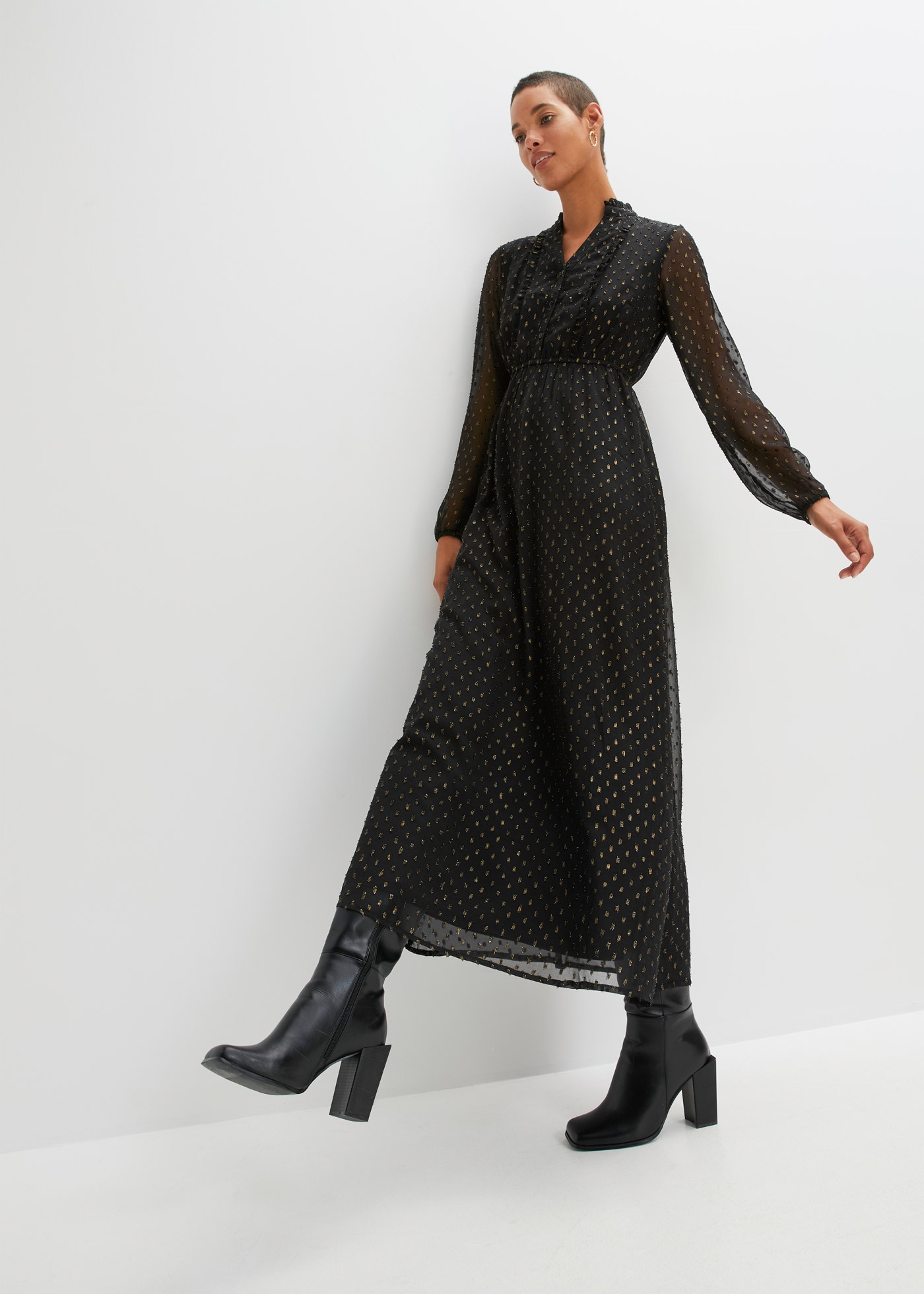 bonprix Maxi robe mit Knopfleiste, aus Polyesterfutter, ausgestellte Passform