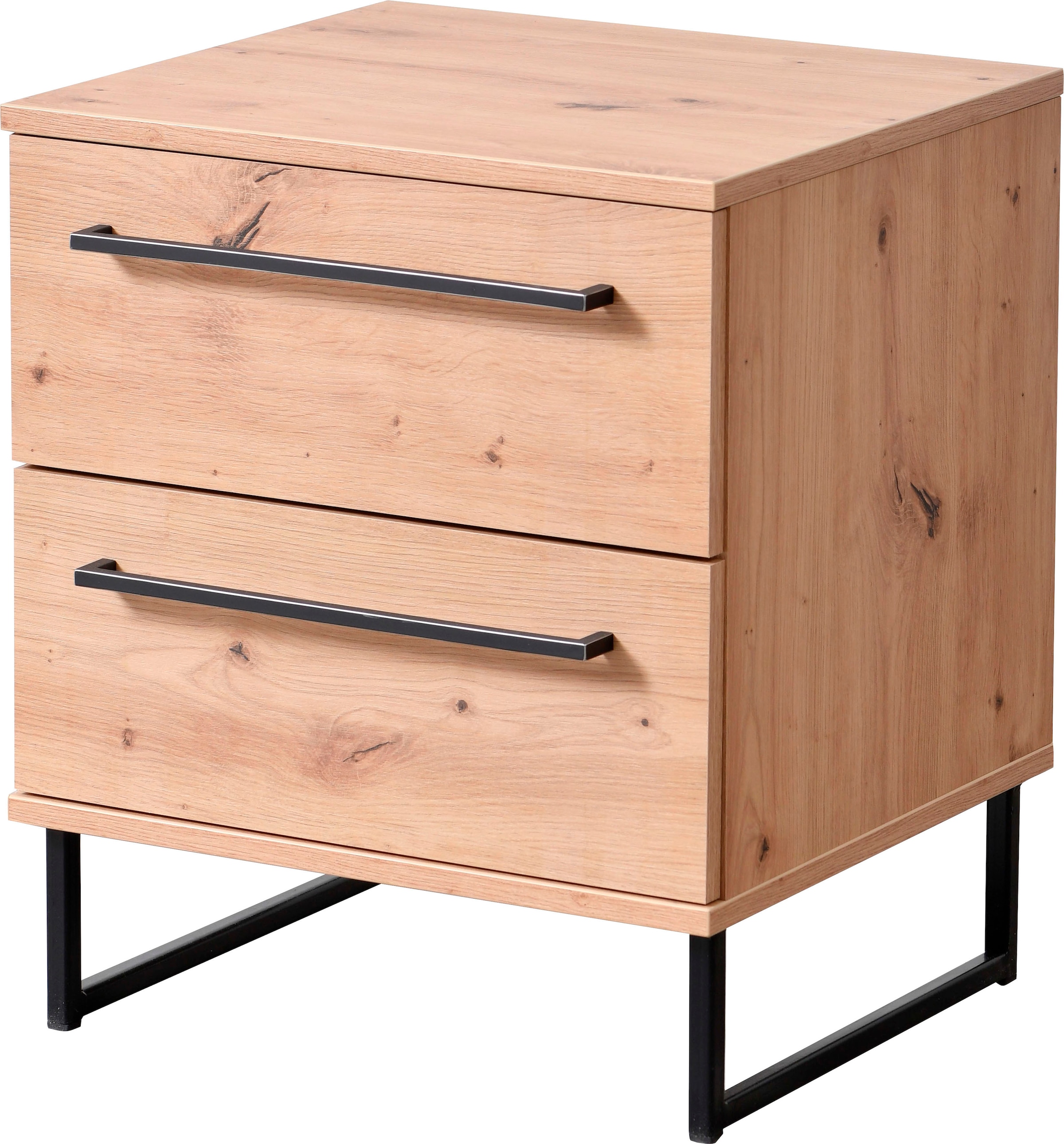 INOSIGN Table de nuit »Sardinia, Nachtschrank, Masse (B/T/H): 45,5/35/54 cm« FSC-zertifizierter Holzwerkstoff,  mit 2 Schubladen, Metallgriffe und Metallfüsse in Kufenform