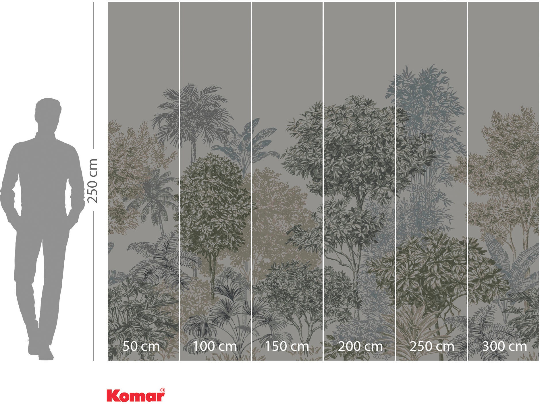 Komar Papier peint intissé »Digitaldruck Vlies -  Painted Palms - Grösse 300 x 250 cm« imprimé lisse Wohnzimmer, Schlafzimmer
