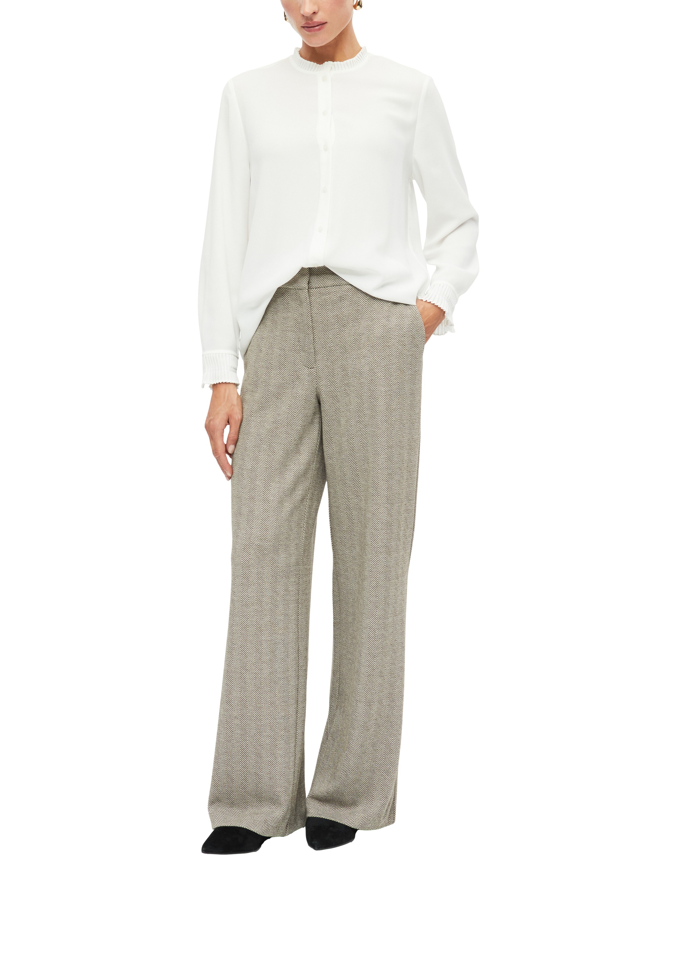 s.Oliver BLACK LABEL Stoffhose  mit Fischgratmuster und elastischem Bund