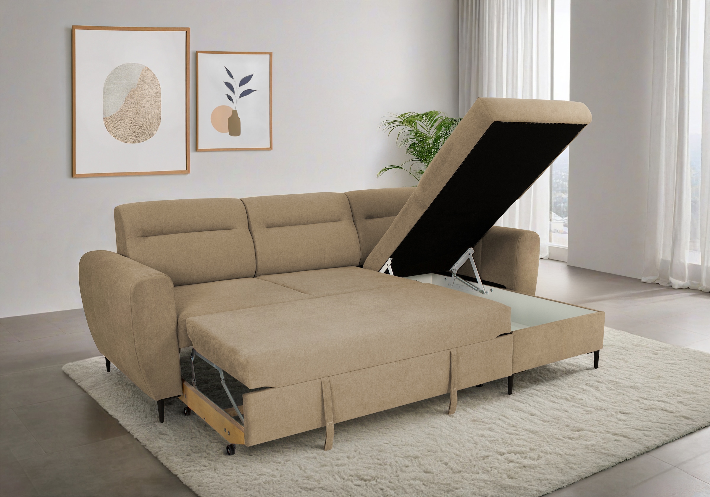 Trends by HG Ecksofa »Bella L-Form, B: 248 cm« mit Bettfunktion & Bettkasten
