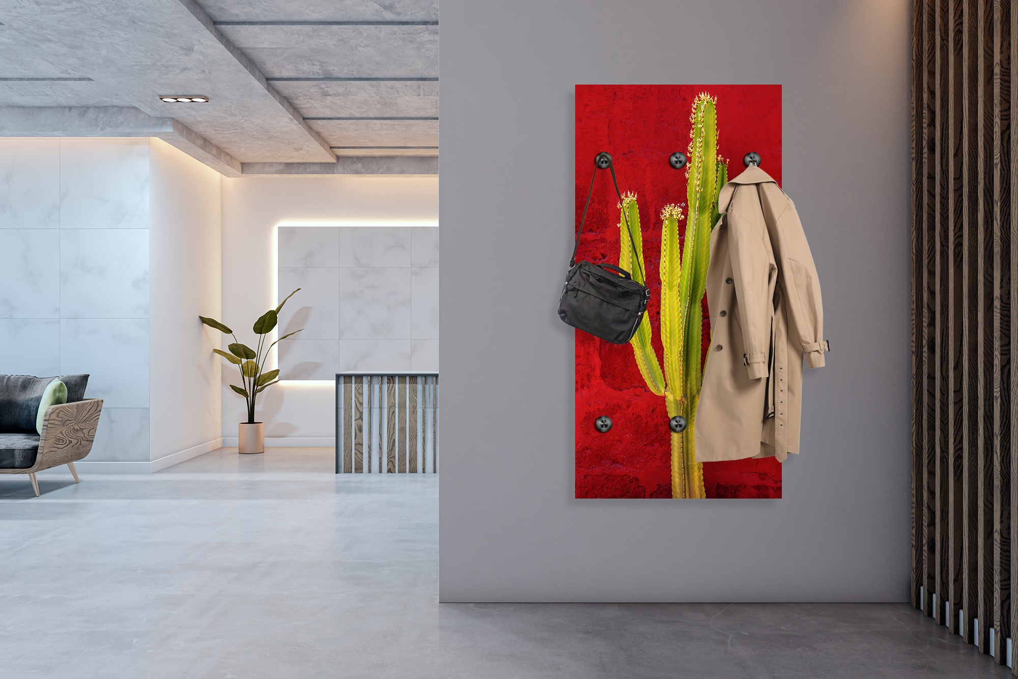 queence Porte-manteau mural »Kaktus« 1 cuis tlg. panneau mural en acrylique avec 6 crochets en acier inoxydable noir mat