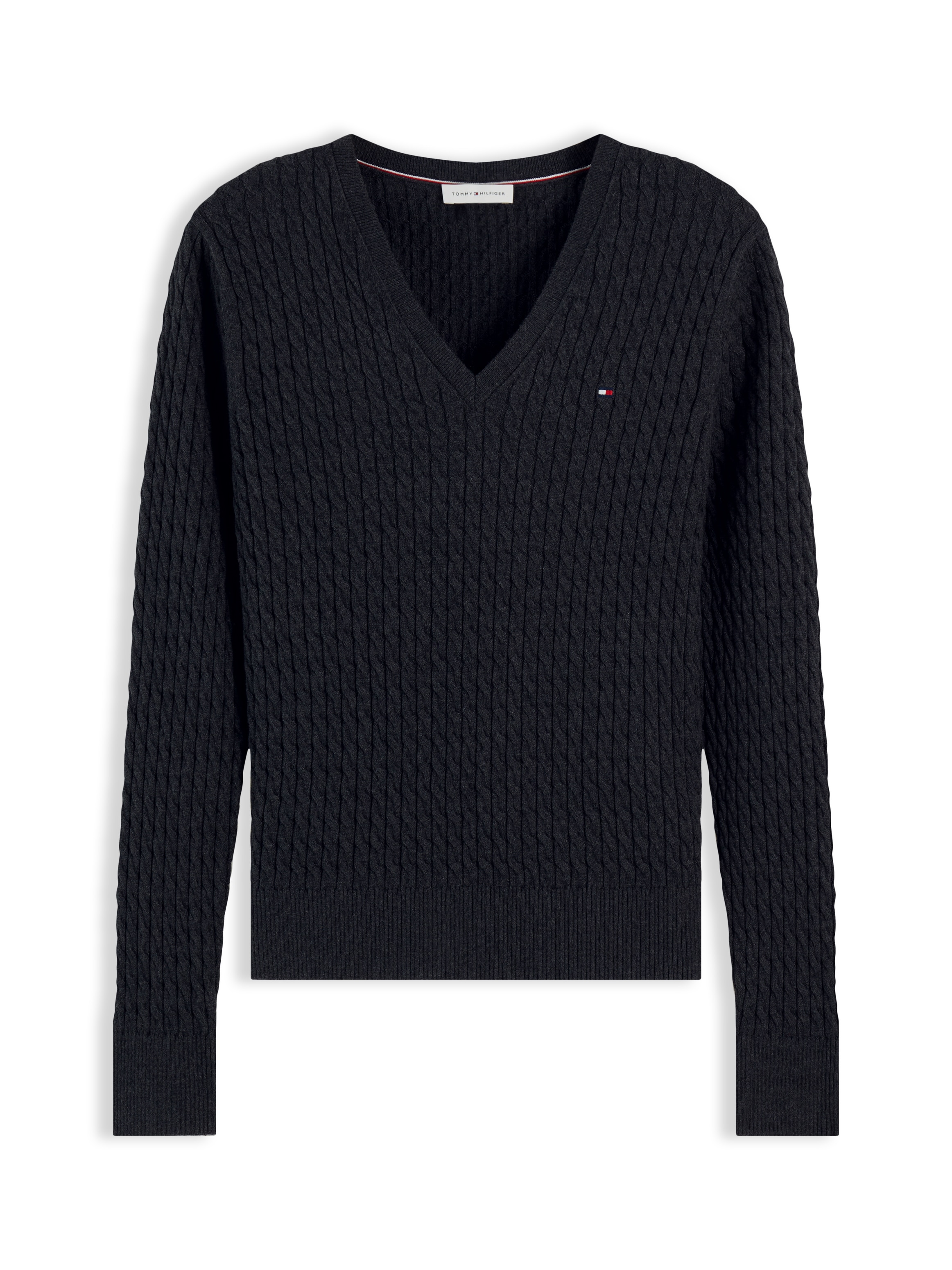 Tommy Hilfiger Pull en tricot »CO CABLE FINE GG V-NK LS SWT« coton, avec motif torsadé