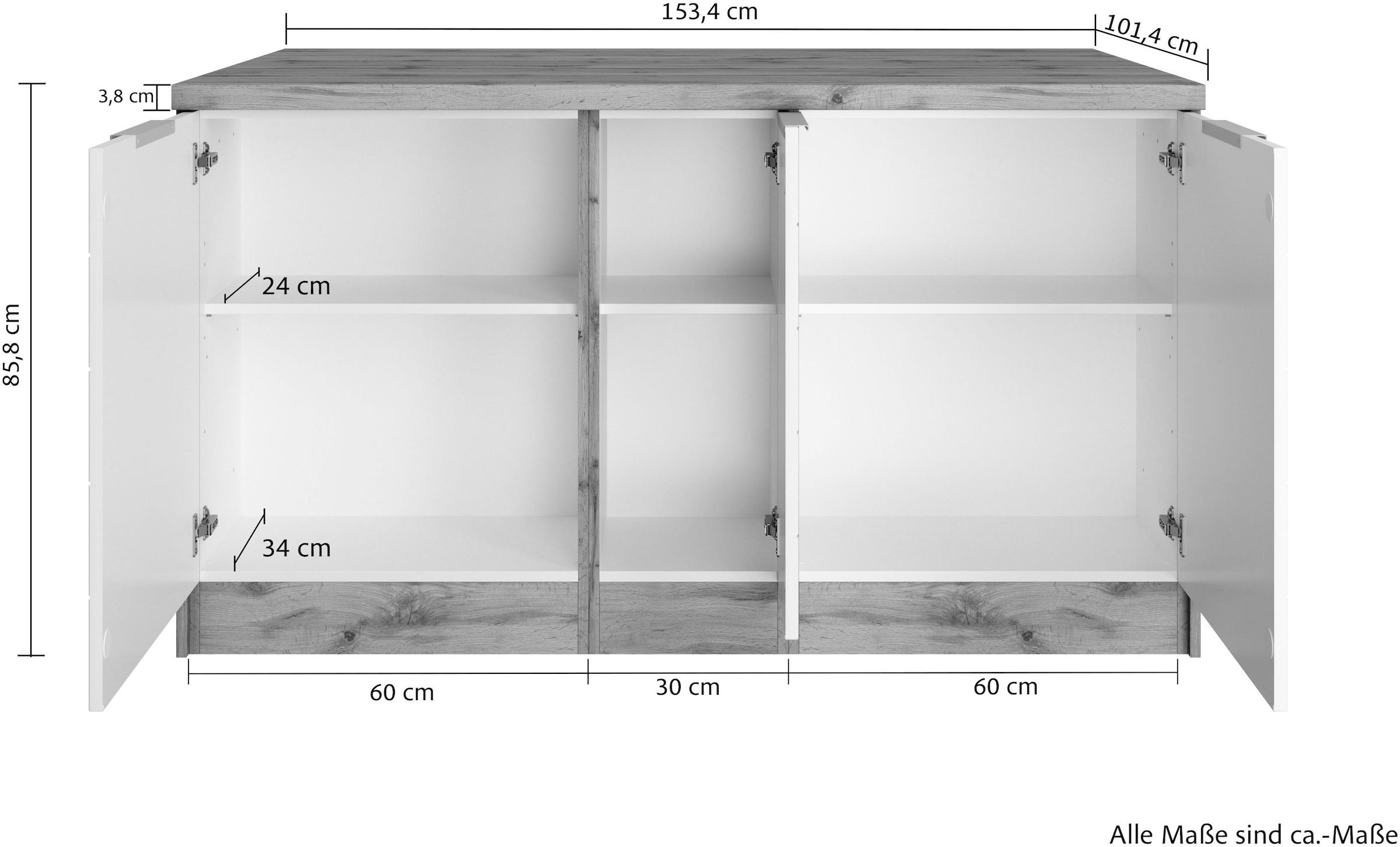 KOCHSTATION Ilot de cuisine »KS-Luhe, Breite 153 cm, mit Flaschenregal« façades MDF, plan de travail épaisseur 38mm