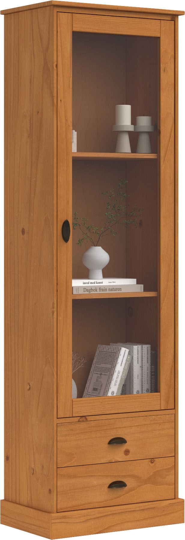 Home affaire Vitrine »Schröder« mit 1 Schiebetür, 2 Schubkästen, aus massivem Kiefernholz, Breite 55cm