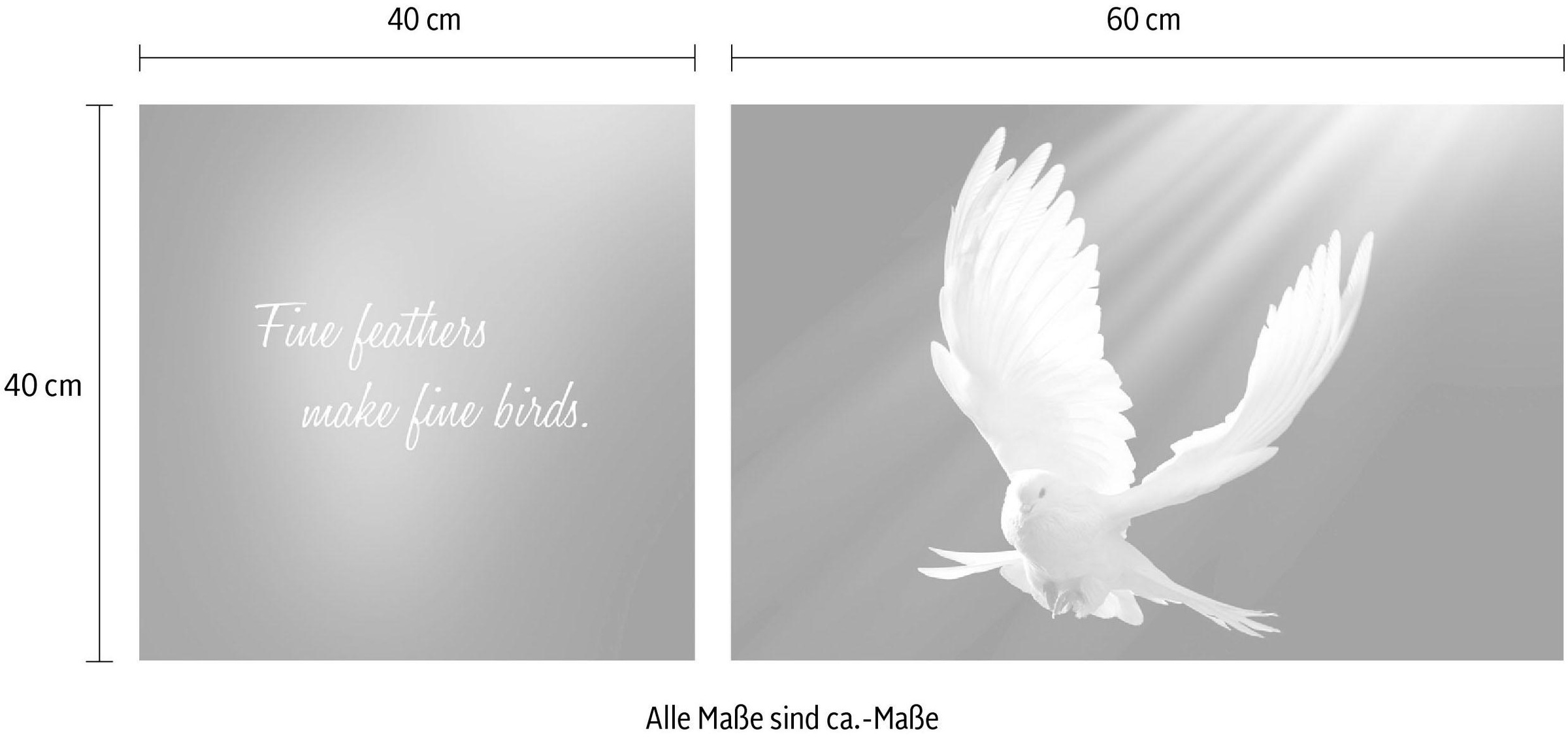 queence Leinwandbild »Birds« Kunst | Modern | Schriftzug | Schriftzüge | Spa | Spa Bilder | Sprüche | Sprüche & Texte | Vogelbilder | Vögel Set,  Premium-Leinwandstoff, Handarbeit aus Deutschland, Spruch, 2er Set