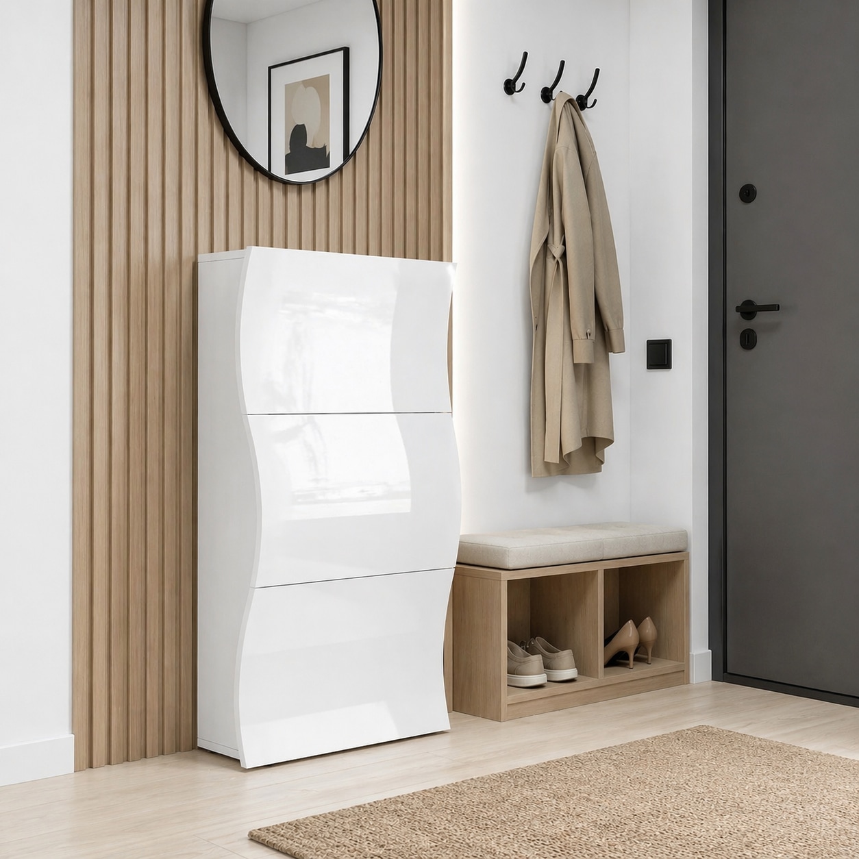 GOODproduct Armoire à chaussures »Luxor 3, Schuhklapper, Schuhkommode, Höhe 121 cm« UV-lackiert, Hochglanz, grifflos, 3-Klappen
