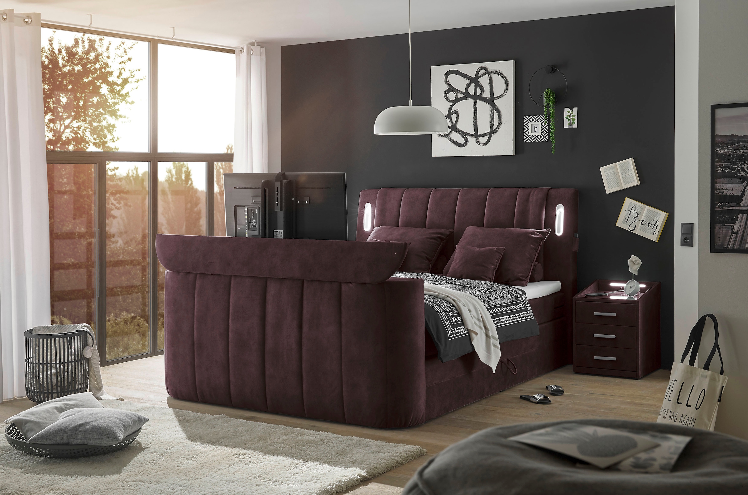 ED EXCITING DESIGN Lit boxspring »Dallas« 7 cuis tlg. inkl. Topper, LED-Beleuchtung, TV Halterung und zwei Bettkästen