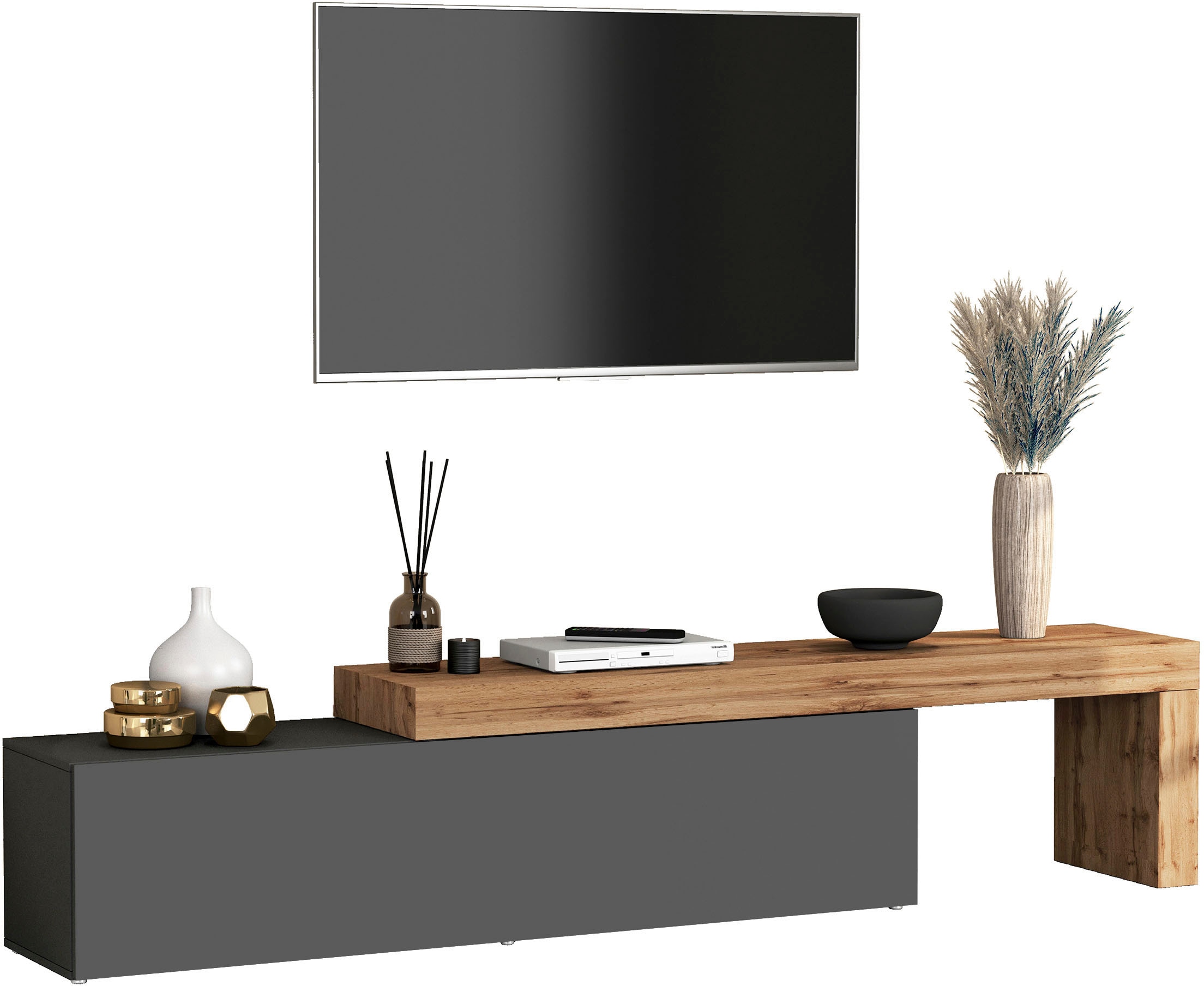 INOSIGN Table basse »Chronos TV-Board, TV-Schrank« Breite verstellbar von 190 bis 350 cm, 1 cuis tlg. Breite 270 cm TV-Board,Lowboard,1 Klappe und ein L-Förmiger Aufsatz
