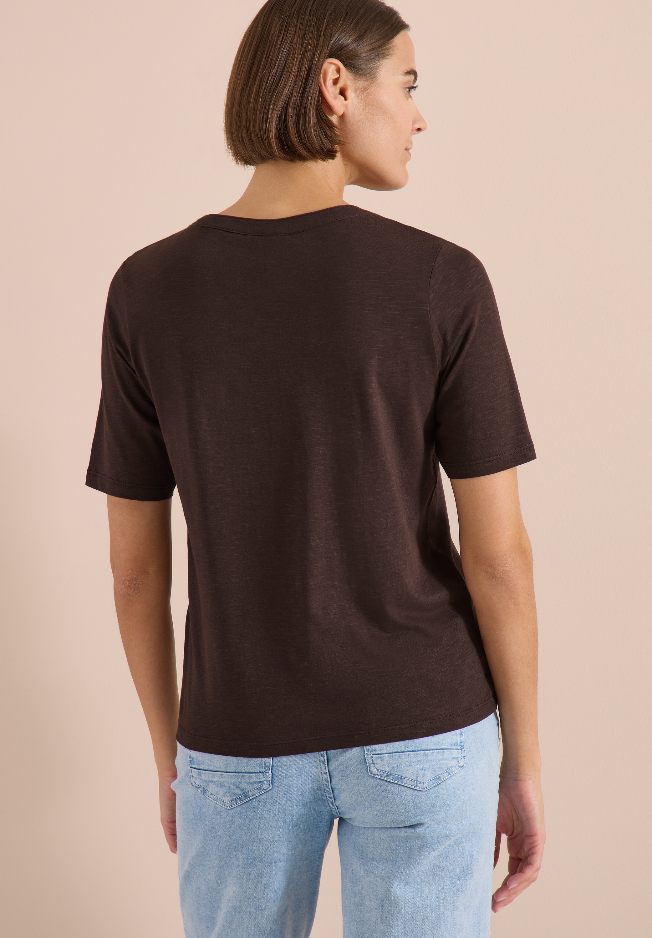Cecil Kurzarmshirt Sommershirt mit Split Neck in Unifarbe