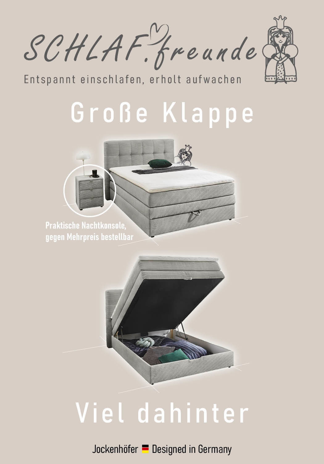 Jockenhöfer Gruppe Boxspringbett »AMY mit Bettkasten, inkl. Bonnell- oder Taschenfederkernmatratze H2-H4« mit 6 cm Kaltschaum-Topper, Samt-Bezug, 120x200 und 140x200 cm