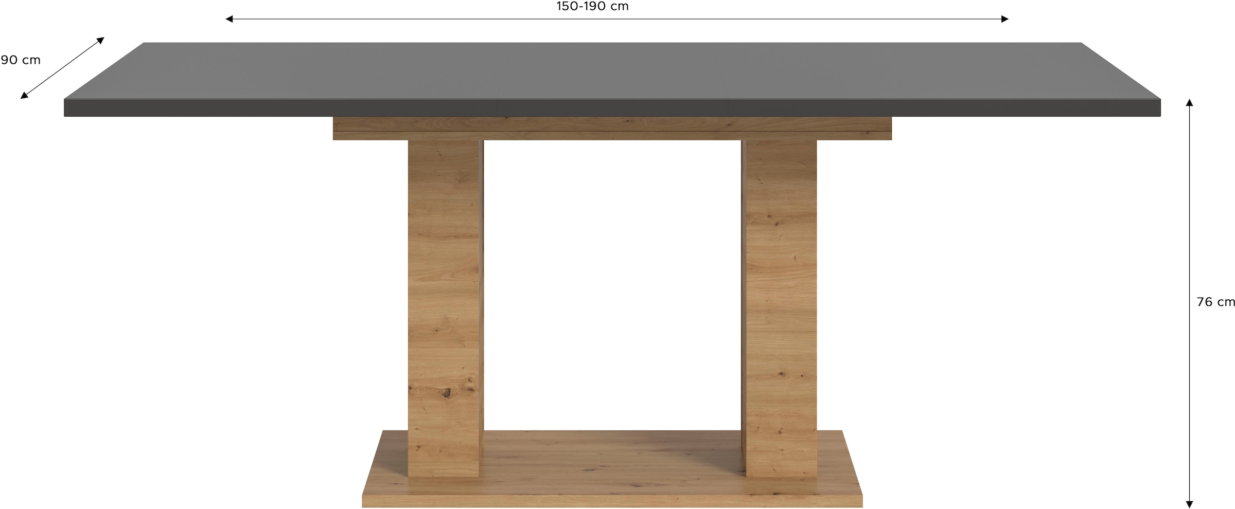 Home affaire Esstisch »Motus, ausziehbar 150 -190 cm, inklusive 40 cm Einlegeplatte« Set, 1 Stk. tlg. Doppelsäulengestell mit Bodenplatte, Tisch, Esstisch, Küche