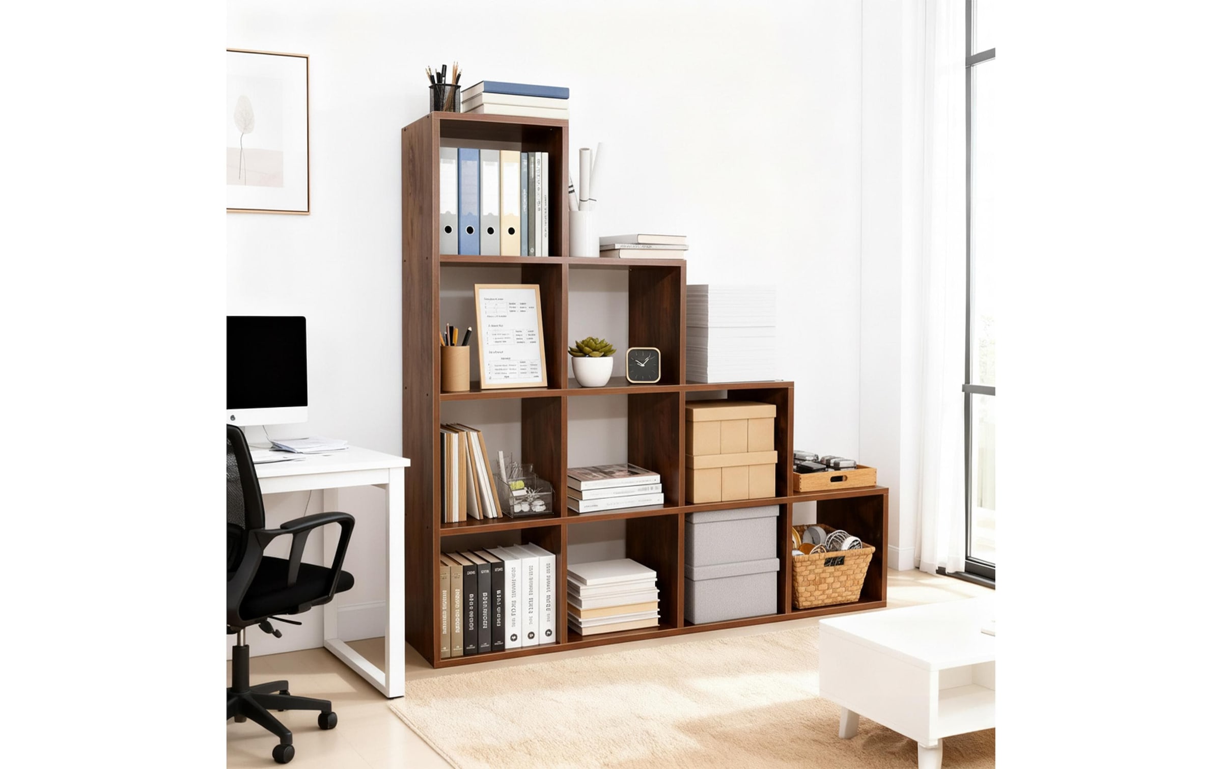 relaxdays Étagère »129.5 x 129.5 x 29 cm« Stufenregal mit 10 Fächern in Vintage-Optik