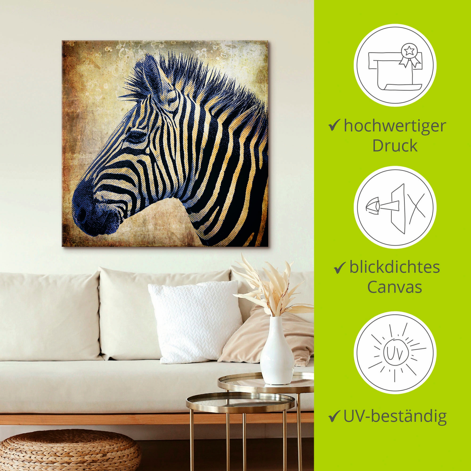 Artland Fresque murale »Zebra Porträt PopArt« 1 cuis tlg. auf Holzrahmen gespannt