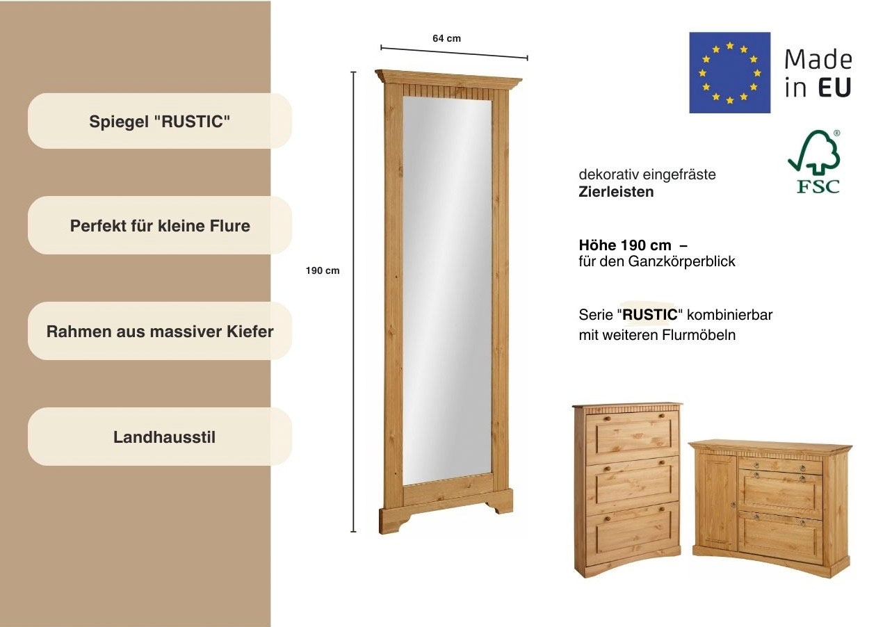 GOODproduct Spiegel »Rustic« Rahmen in Kiefer massiv, Höhe 190 cm, mit Zierfräsungen