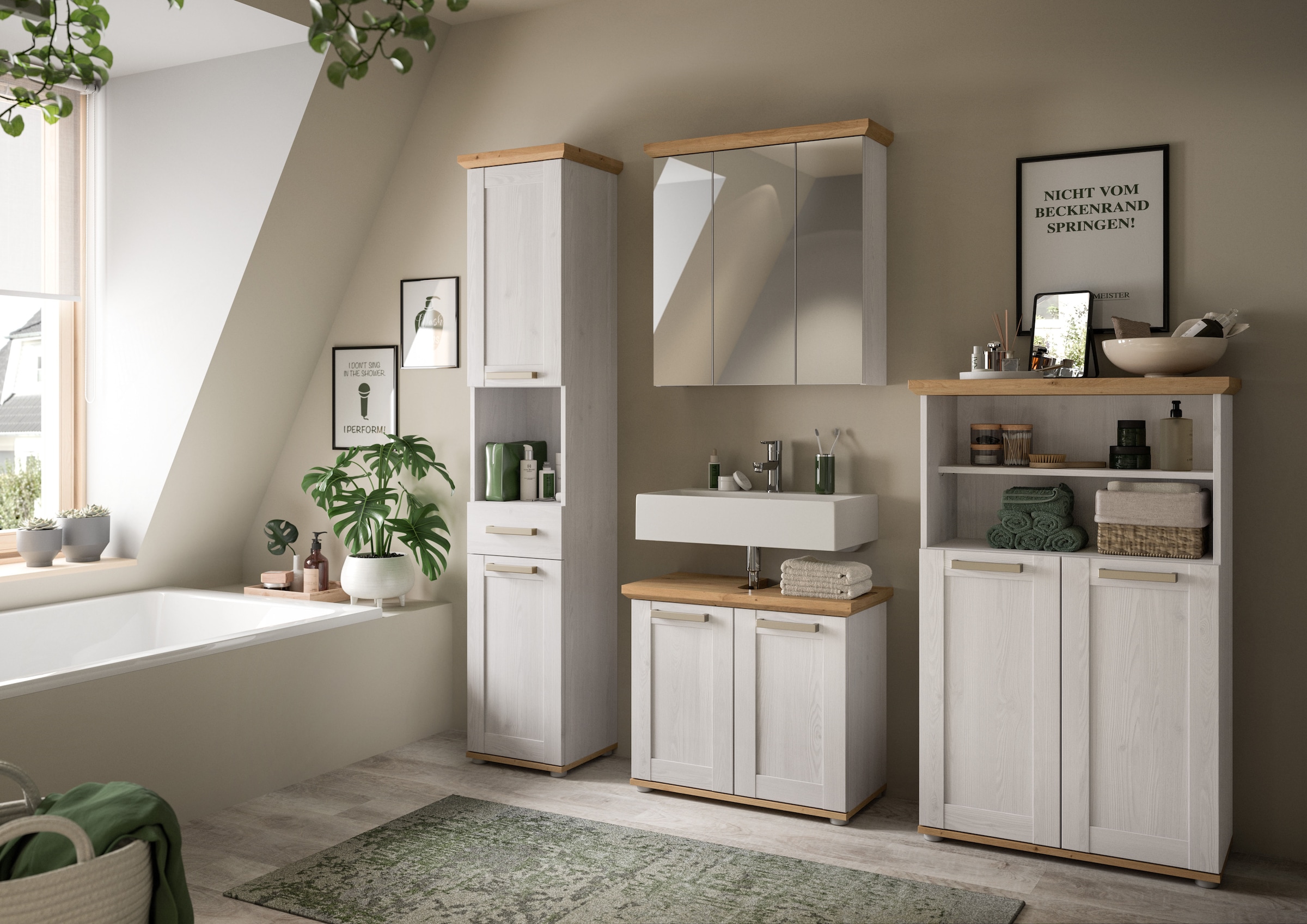 welltime Ensemble de meubles de salle de bain »COSENZA« best. aus: 1Hochschrank, 1Spiegelschrank, 1WBU, 1Midischrank, 4 cuis tlg.